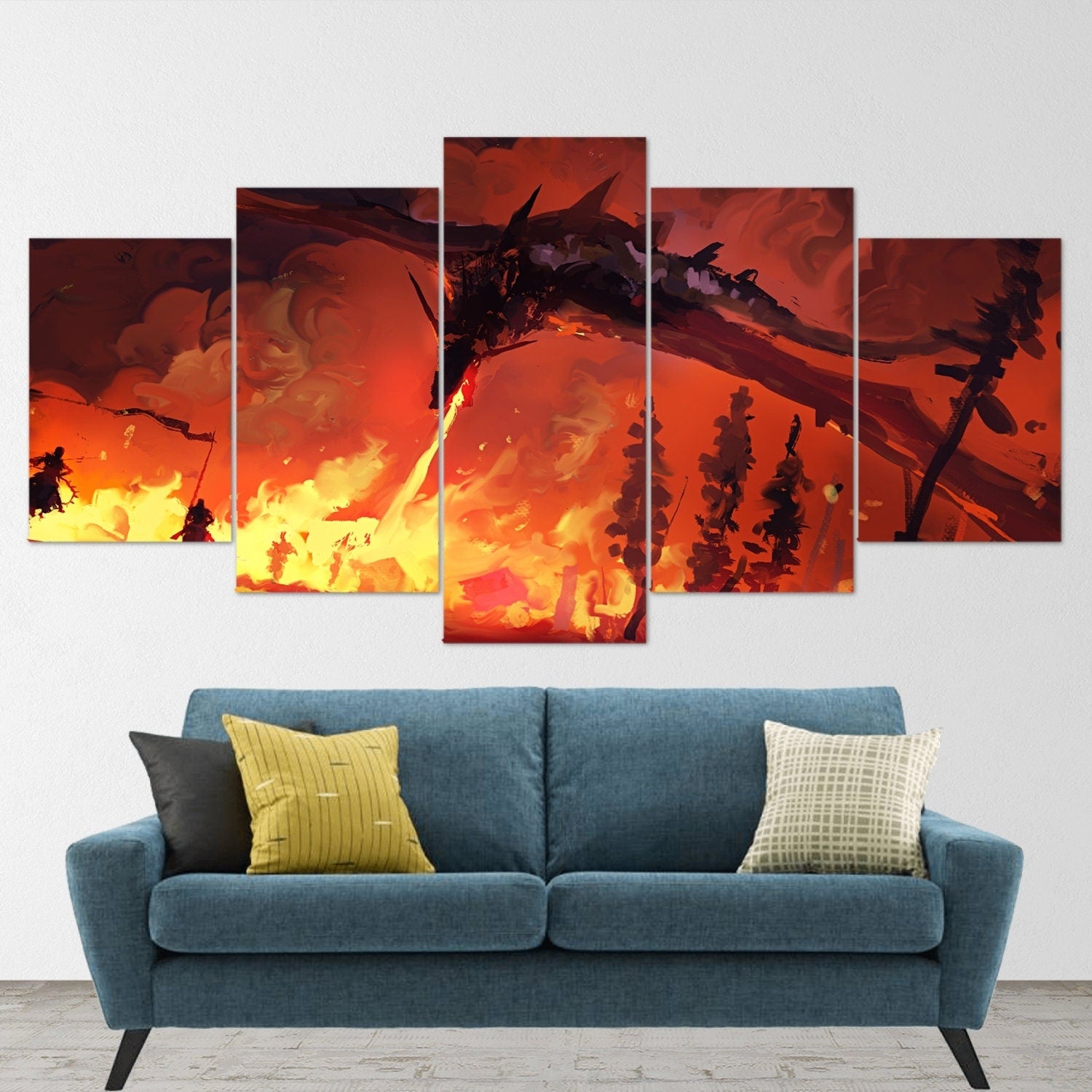 dragon-fire-fantasy-dragon-age-5-piece-canvas-wall-art-dragon-canvas-art-extra-large-wall-art-dragon-poster-5-piece-5-panel-3