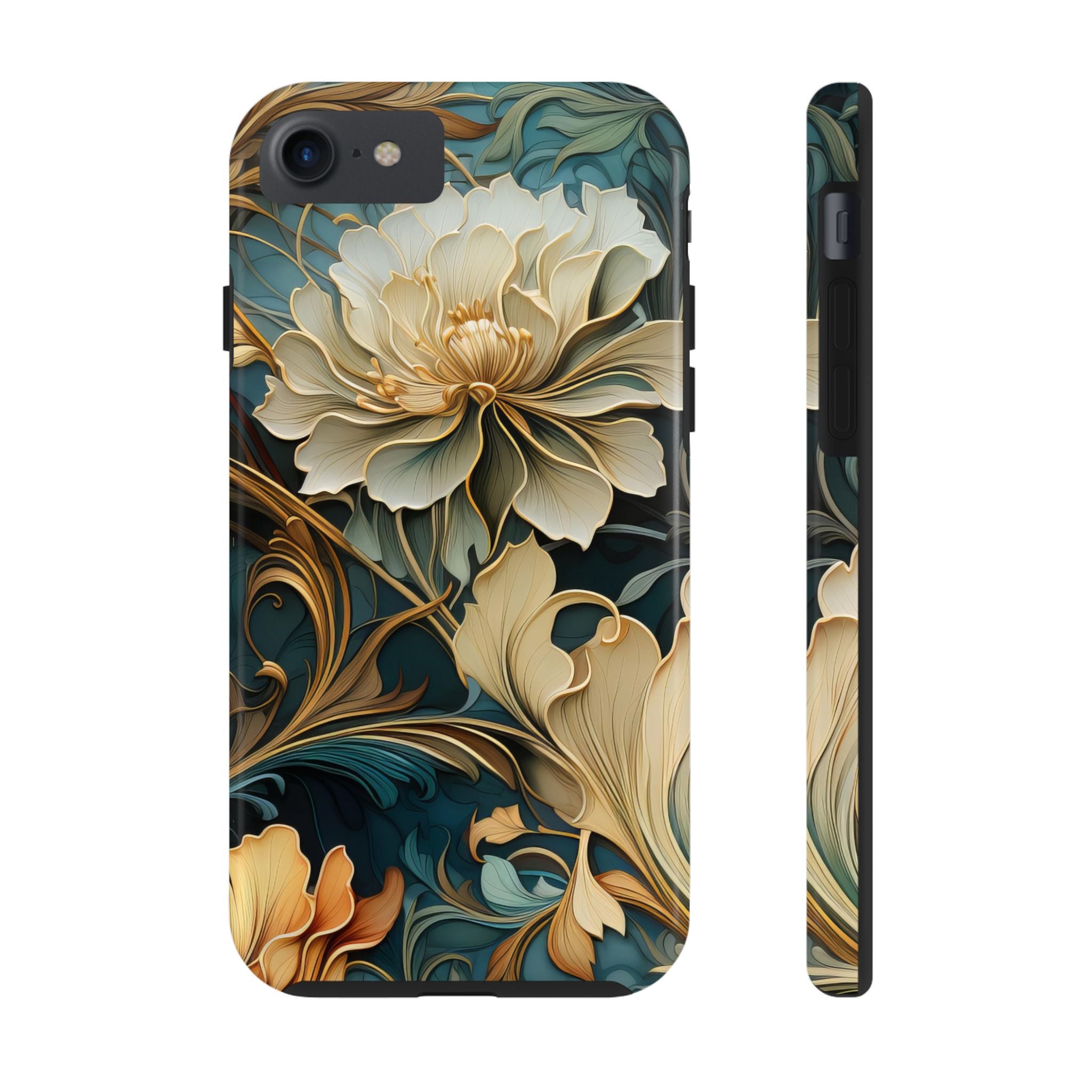 textured-art-nouveau-floral-tough-phone-case-cottagecore-iphone-case-unique-floral-phone-cover-vintage-style-iphone-case-prot