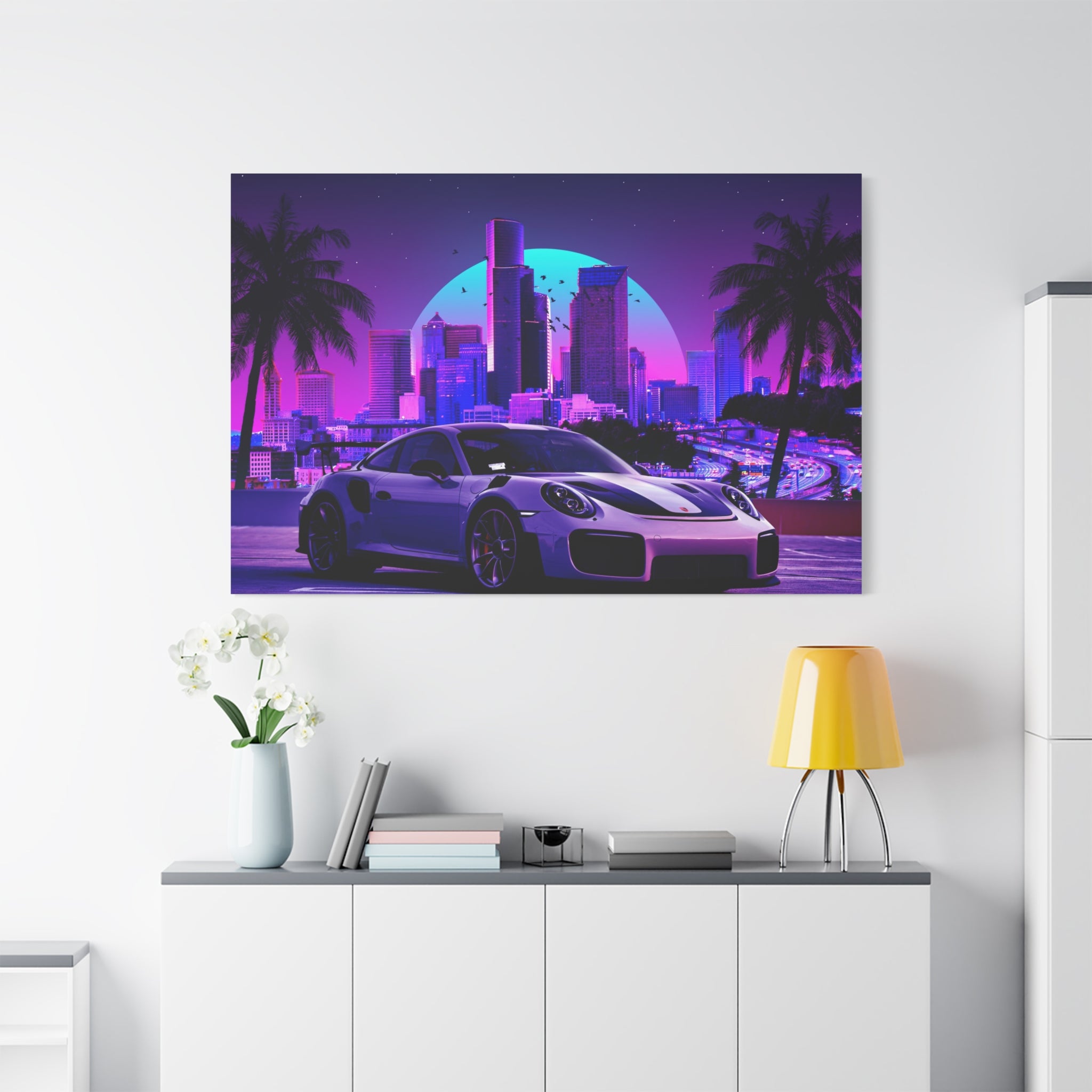 canvas-print-porsche-gt2-neon-retro-cityscape-cyberpunk-vaporwave-home-decor-wall-art-stretched-matte-canvas-canvas-wall-art