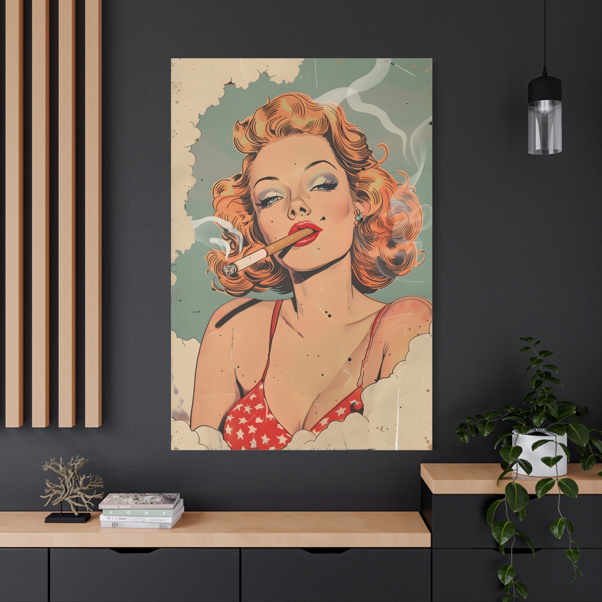 vintage-pin-up-girl-canvas-print-matte-canvas-stretched-wall-art-retro-pinup-poster-pin-up-illustration-home-decor-wall-hangi