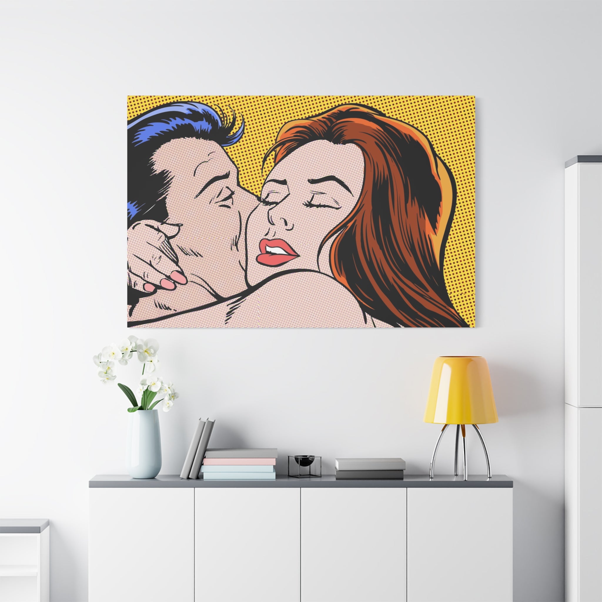 pop-art-canvas-print-retro-wall-art-stretched-matte-canvas-kiss-love-home-decor-wall-decor-poster-decorative-art-gift