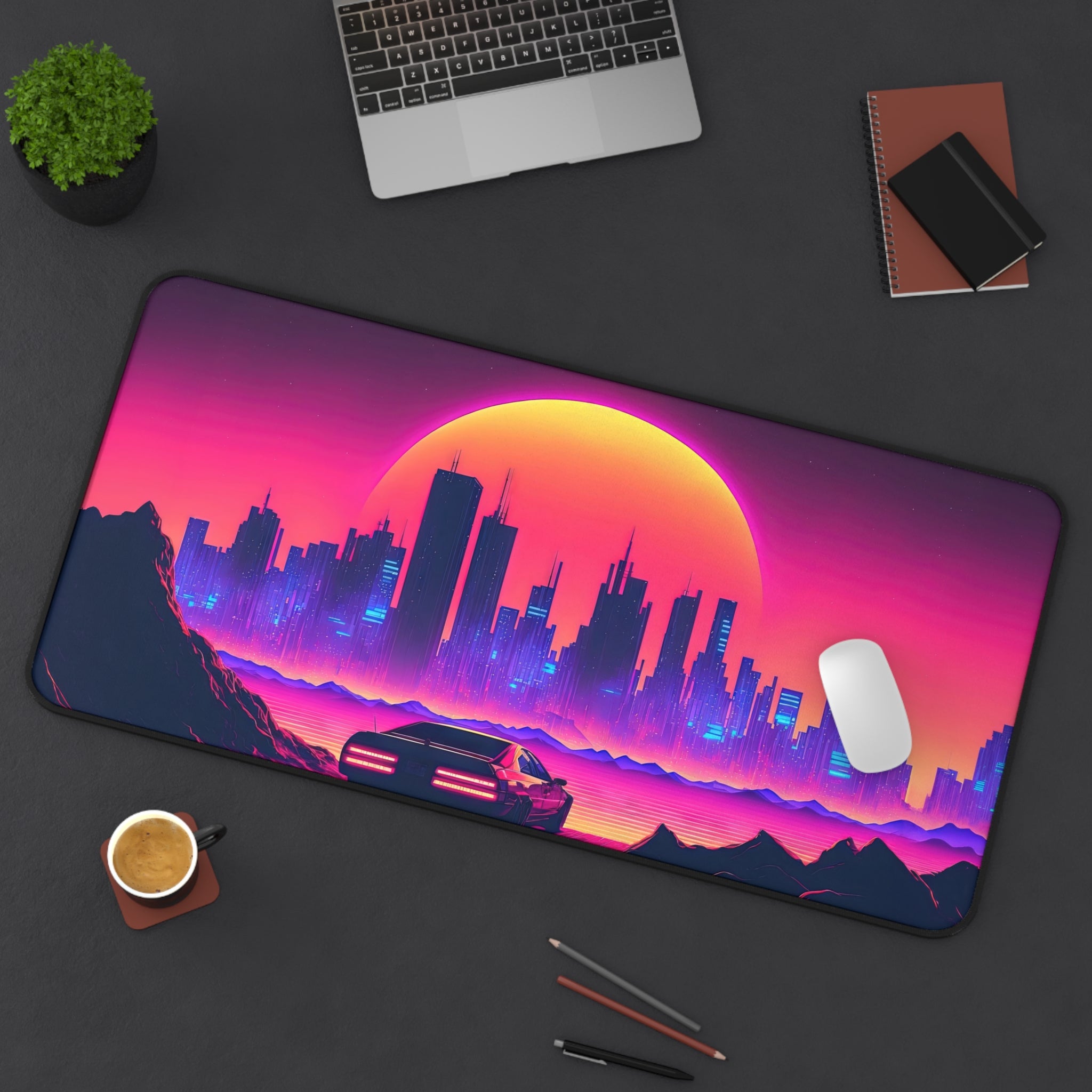 vaporwave-palm-tree-road-mouse-pad-retrowave-city-delorean-desk-mat-neon-synthwave-desk-pad-vaporwave-sun-and-mountains