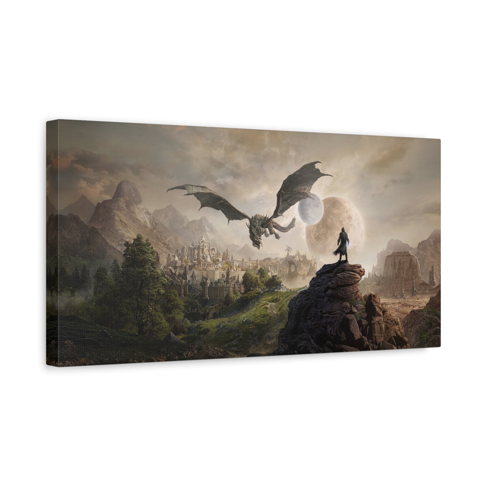 The Elder Scrolls Skyrim Canvas Wall Art - Dragon Moon Game Canvas Print Room Decor, Gaming Wall Art, Skyrim Gift