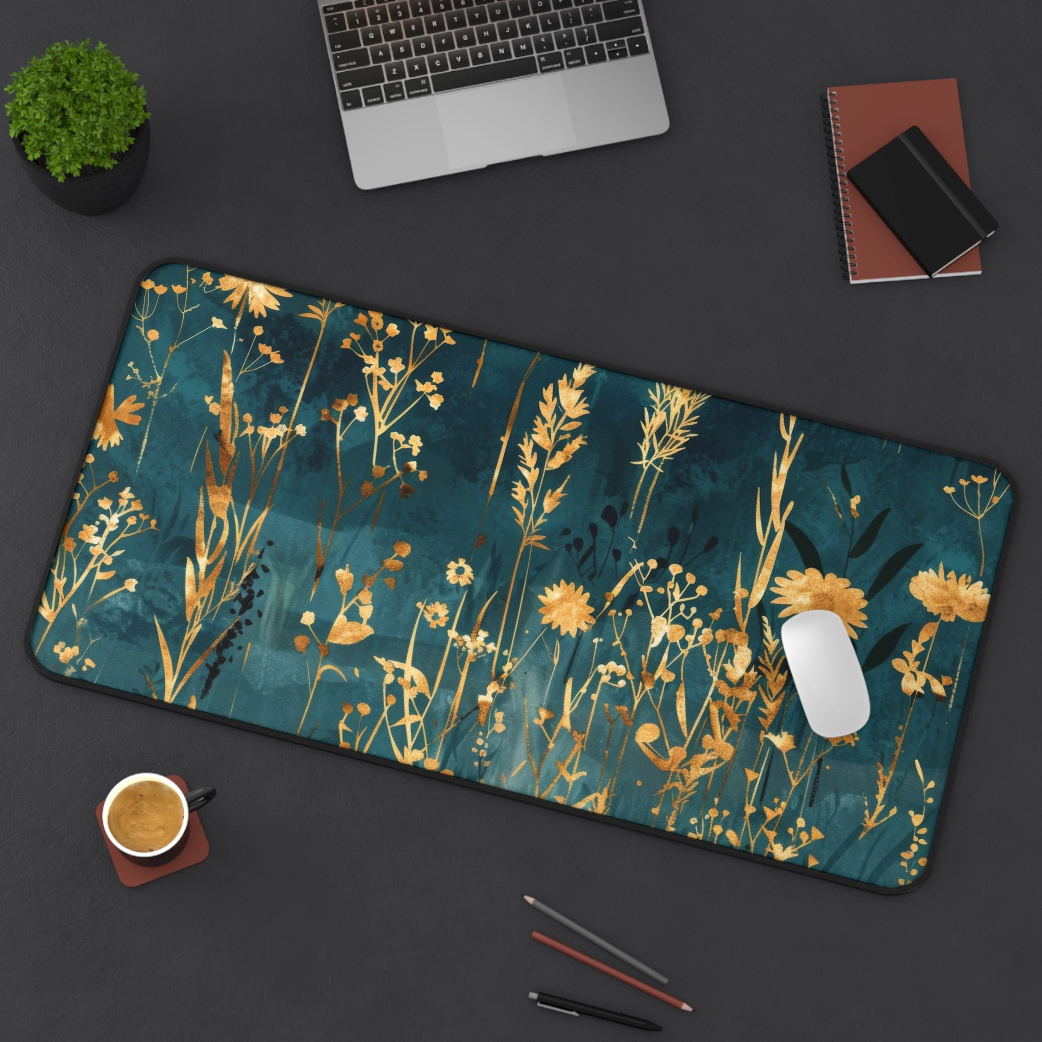 chic-gold-flower-mouse-pad-elegant-desk-accessory-stylish-desk-mat-for-home-office-turquoise-aesthetic-desk-pad