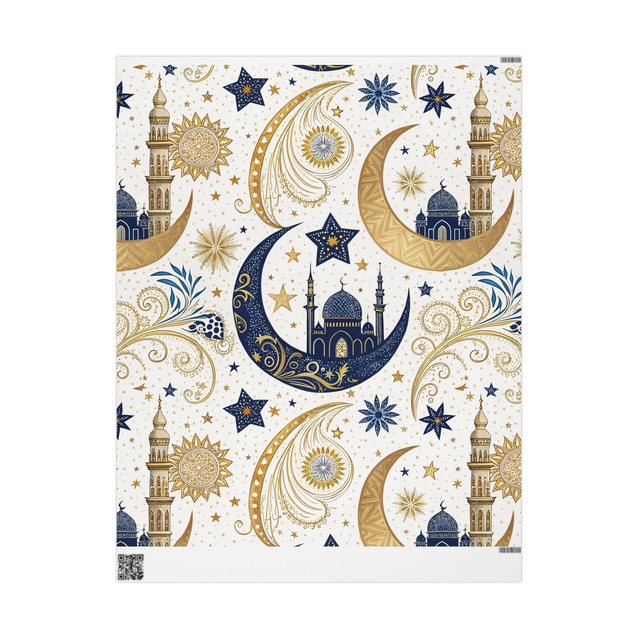 ramadan-night-wrapping-papers-islamic-crescent-moon-gift-wrap-mosque-silhouette-eid-holiday-supplies-festive-present-packagin