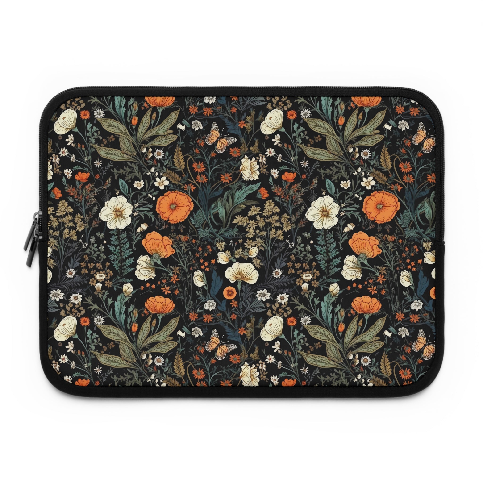 laptop-sleeve-cottagecore-dark-flowers-orange-butterfly-macbook-air-sleeve-floral-computer-bag-sleeve-13-inch-tablet-cover-la
