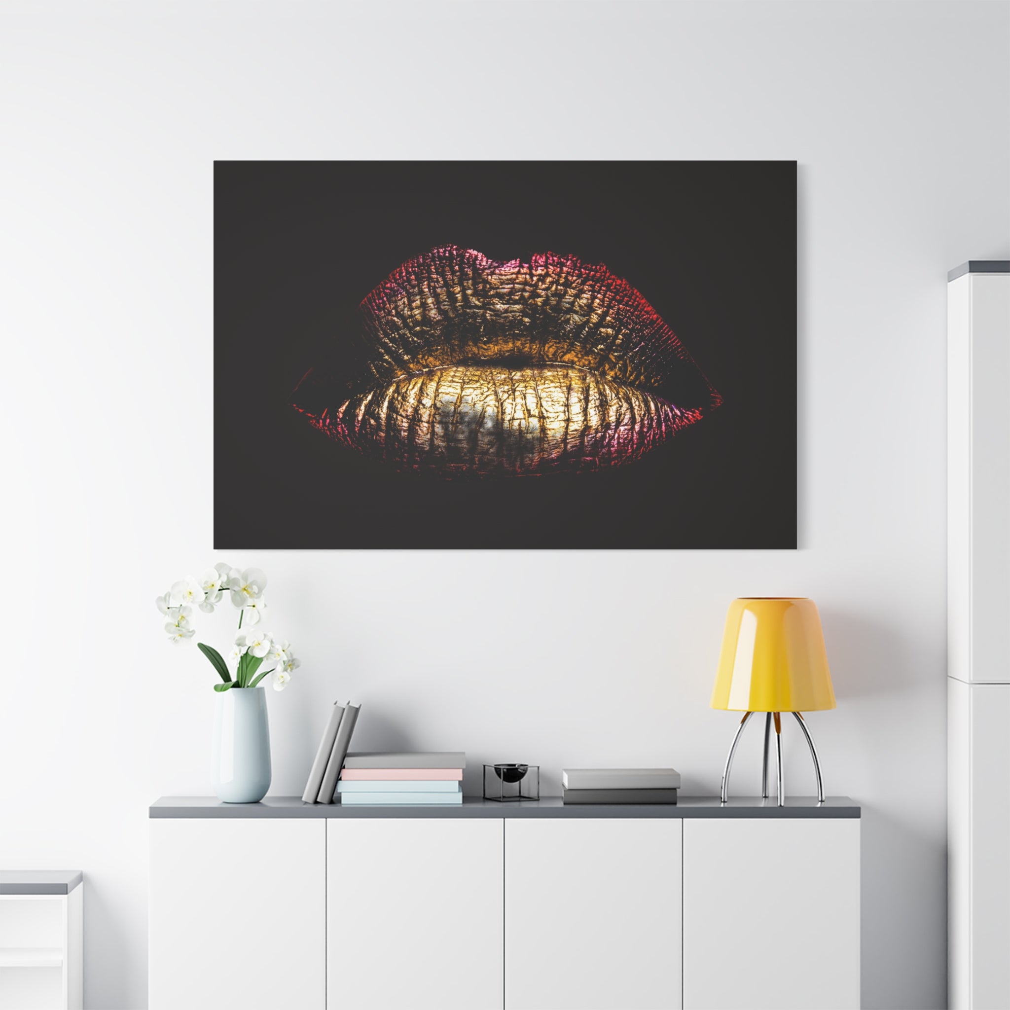 canvas-print-female-art-makeup-glamour-metallic-bronze-lip-contour-stretched-matte-wall-art-poster-home-decor-gift-for-her-be