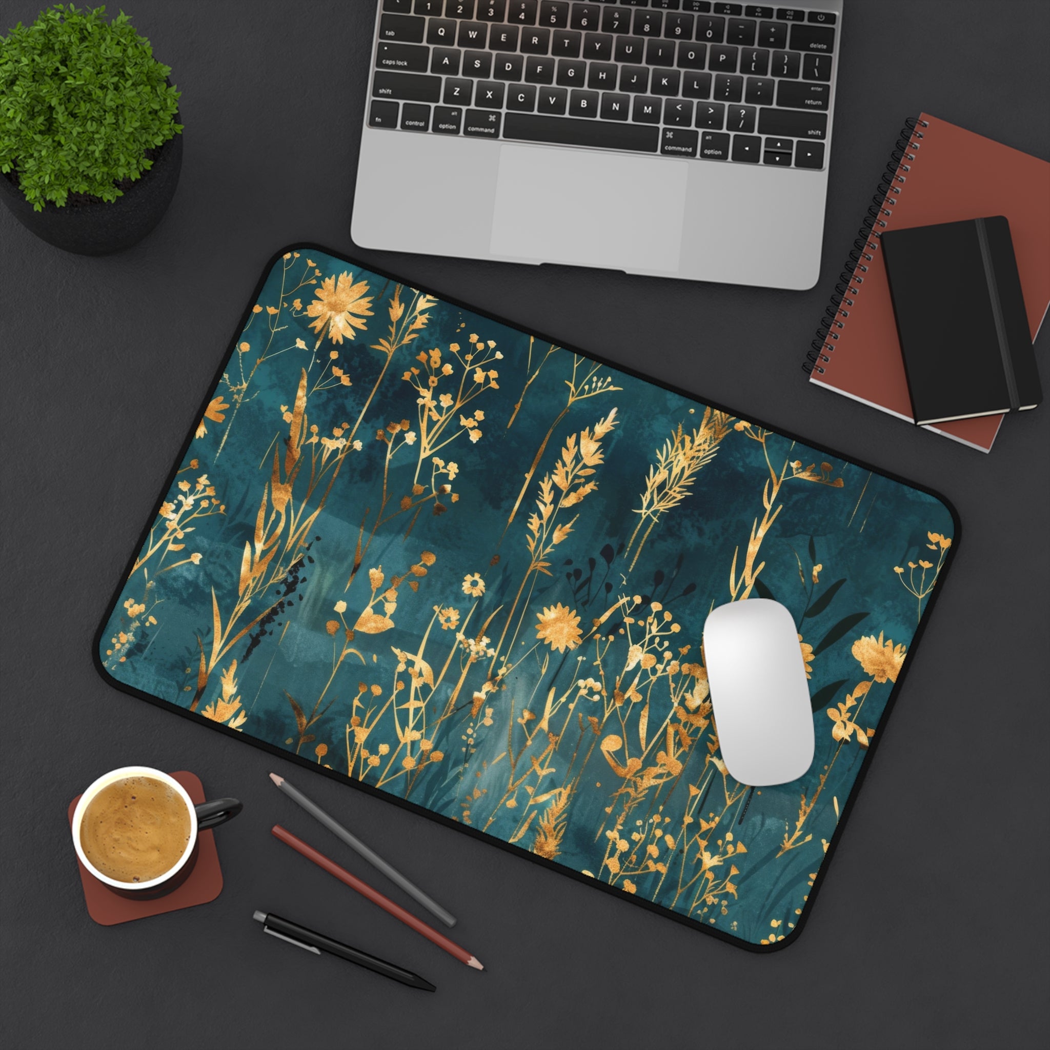 chic-gold-flower-mouse-pad-elegant-desk-accessory-stylish-desk-mat-for-home-office-turquoise-aesthetic-desk-pad
