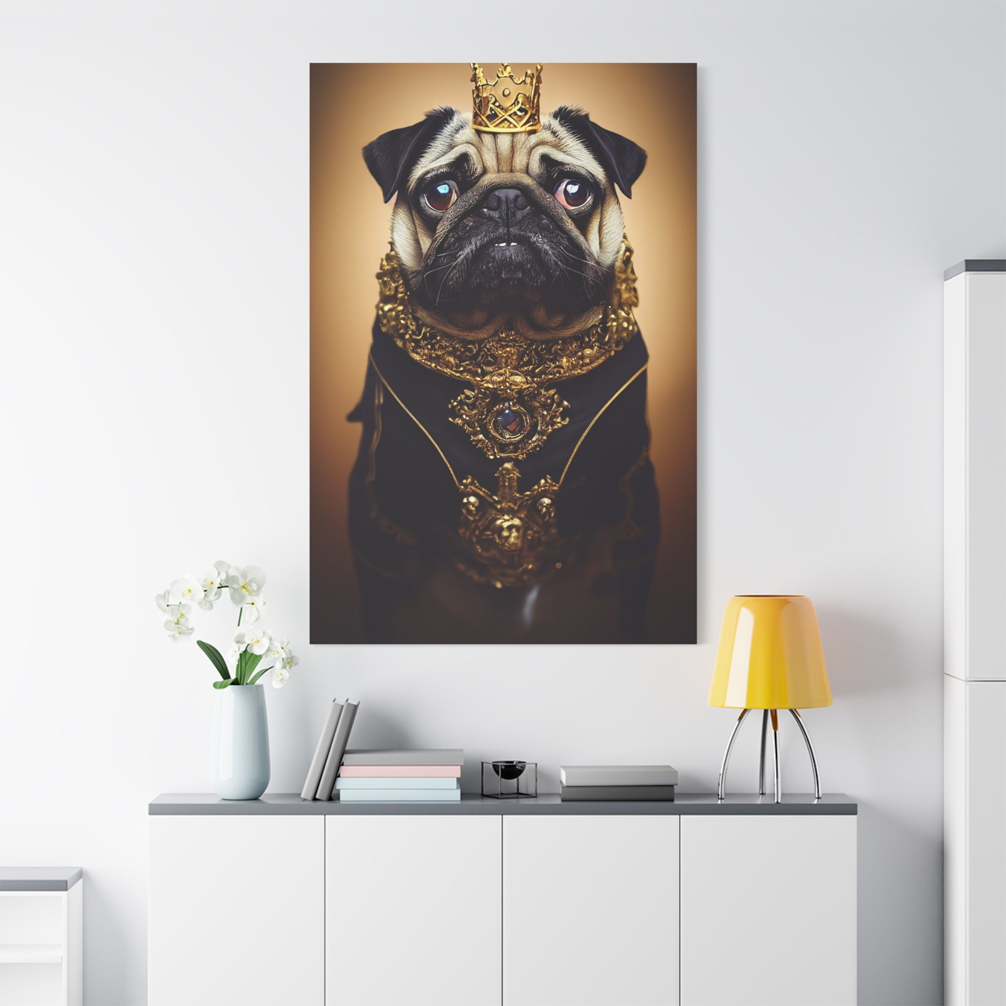canvas-print-pug-crown-funny-jewelry-wall-art-decor-stretched-matte-canvas-home-living-room-decoration-dog-lover-gift-animal-