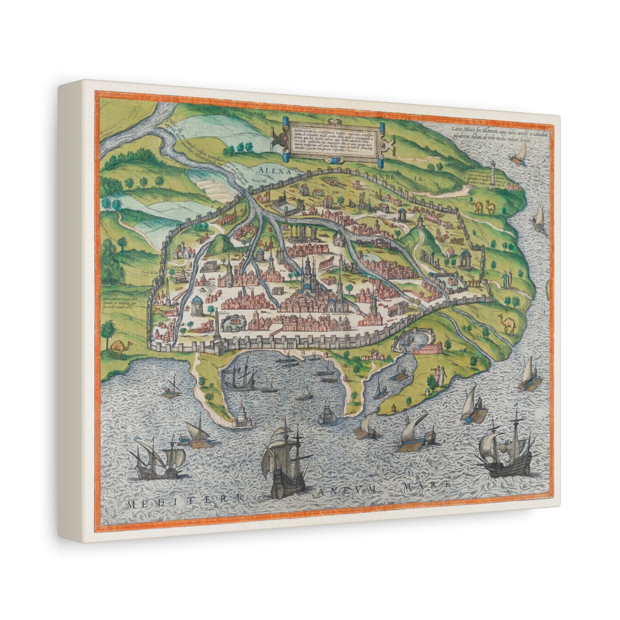 canvas-print-map-of-alexandria-by-georg-braun-vintage-map-matte-canvas-stretched-home-decor-map-wall-art-map-print