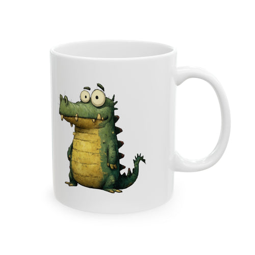 Fun Crocodile Ceramic Mug for Coffee Lovers, Cute Animal Mug, Office Mug, Gift for Kids, Yellow Croc Design