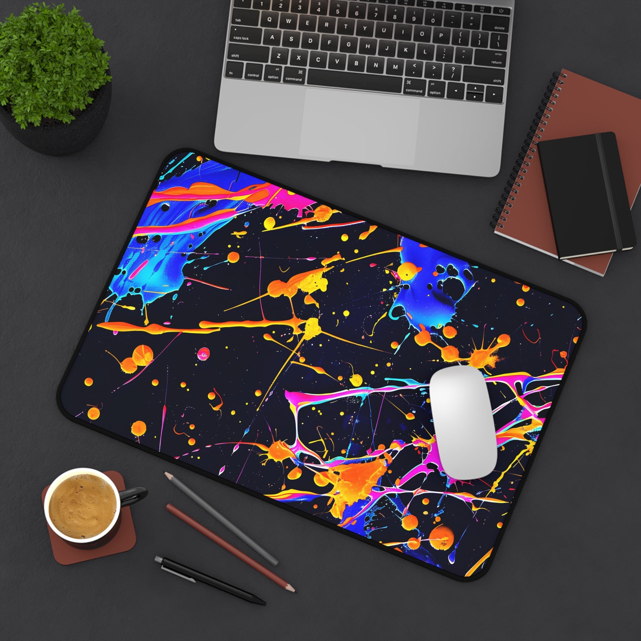 neon-abstract-paint-splatter-desk-mat-yellow-blue-large-gaming-mouse-pad-colorful-work-from-home-desk-accessory-desk-blotter