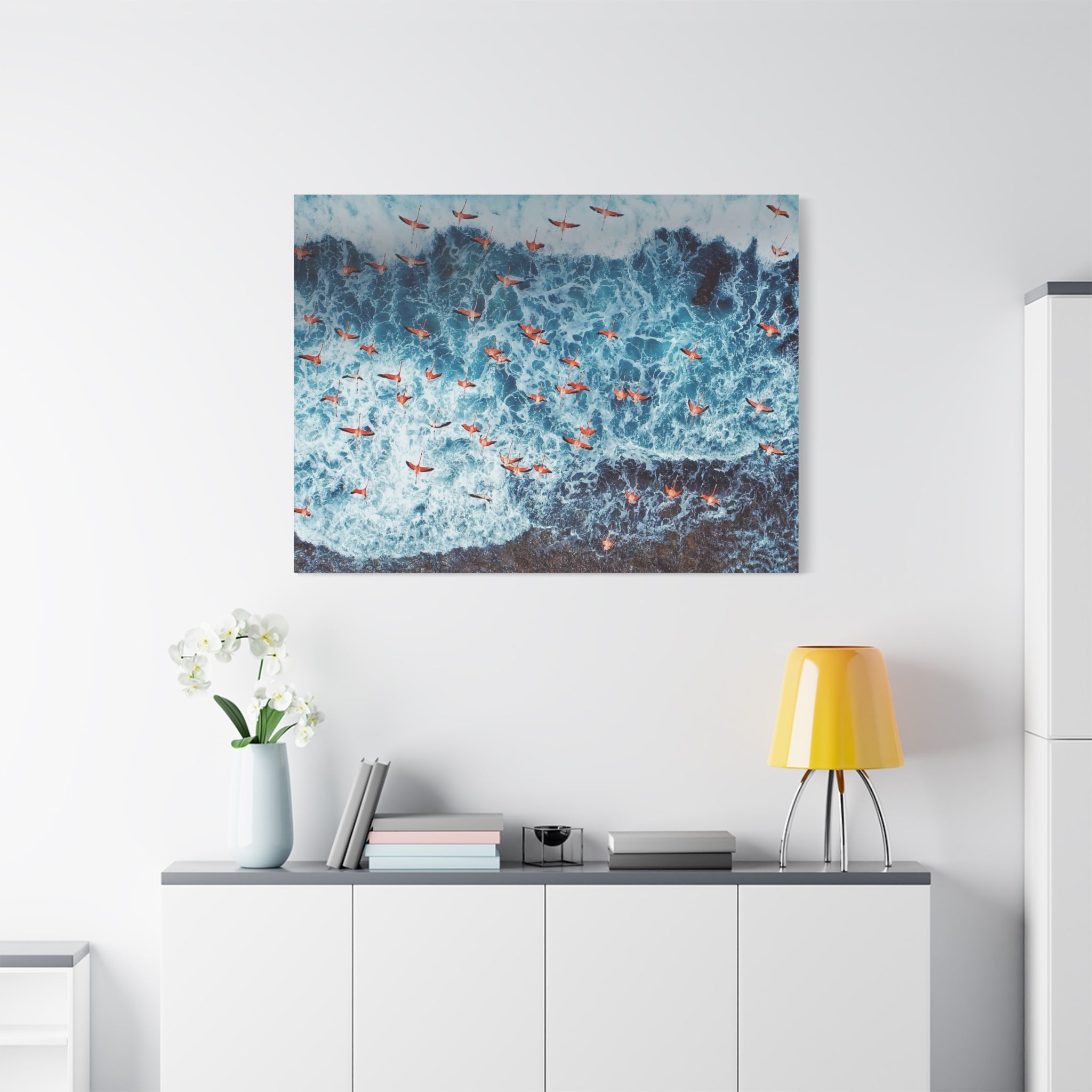 pink-flamingo-birds-canvas-wall-art-ocean-landscape-print-matte-stretched-home-decor-tropical-beach-painting-animal-wall-deco