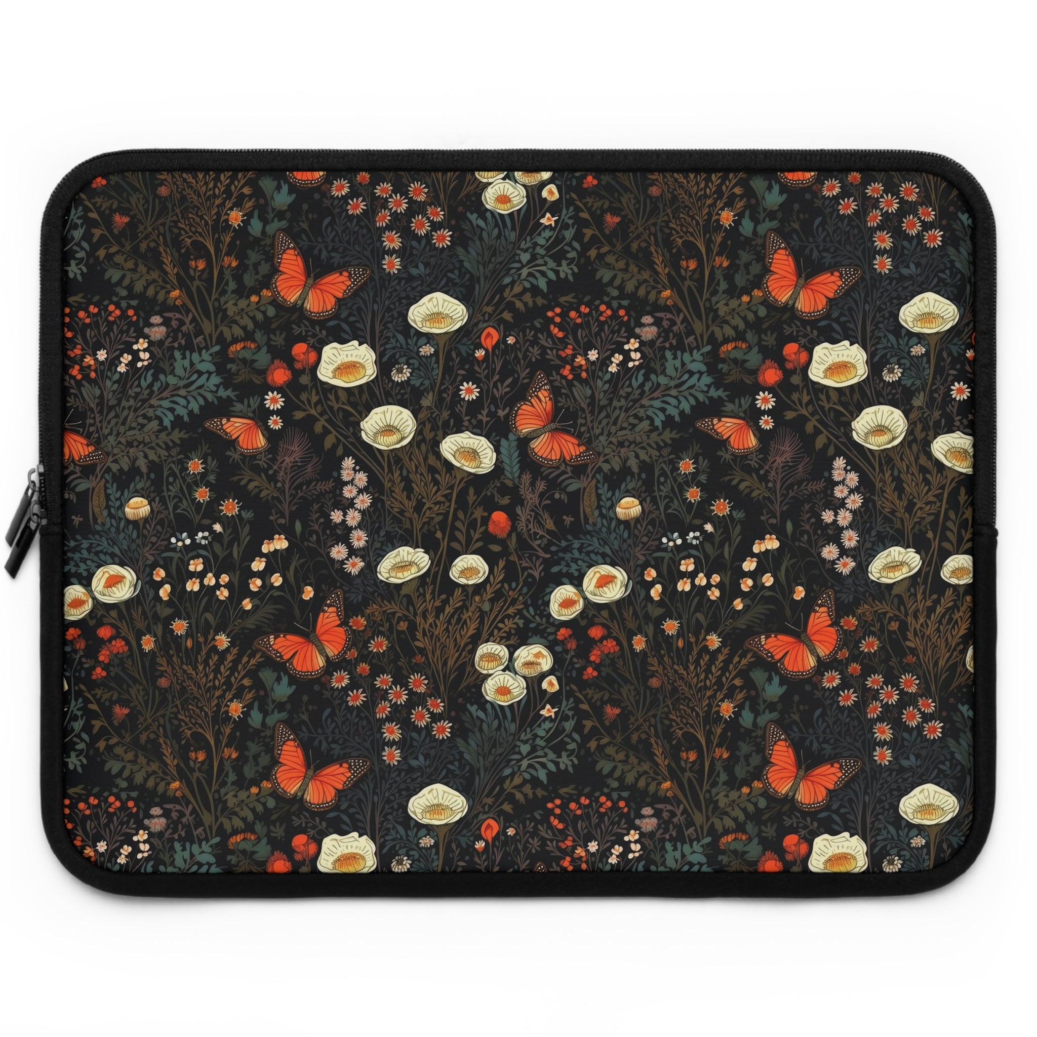 laptop-sleeve-cottagecore-dark-flowers-orange-butterfly-macbook-air-sleeve-floral-computer-bag-tech-case-tablet-cover-laptop