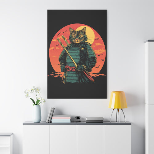 canvas-wall-art-samurai-cat-japanese-style-sunset-retro-wall-decor-stretched-matte-canvas-wall-hanging-home-decor-retro-wall-