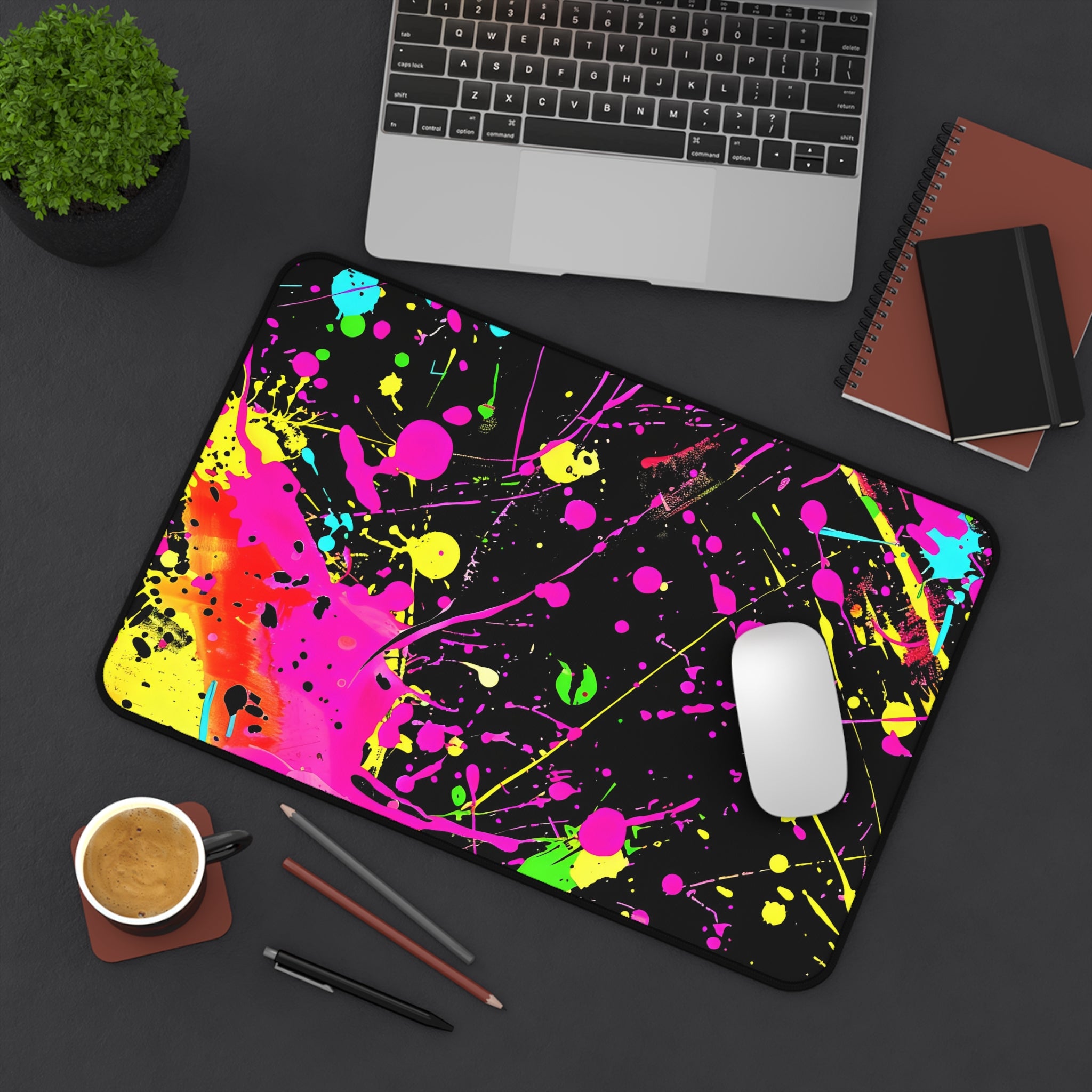 neon-abstract-paint-splatter-desk-mat-yellow-pink-large-gaming-mouse-pad-colorful-work-from-home-desk-accessory-desk-blotter