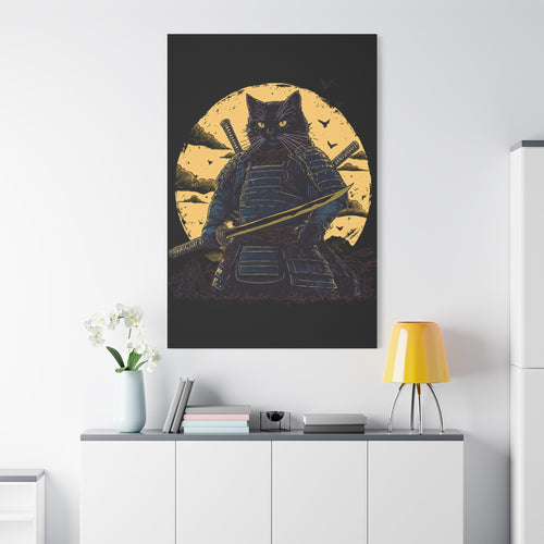 canvas-wall-art-samurai-cat-japanese-style-sunset-retro-wall-decor-stretched-matte-canvas-wall-hanging-home-decor-retro-wall-
