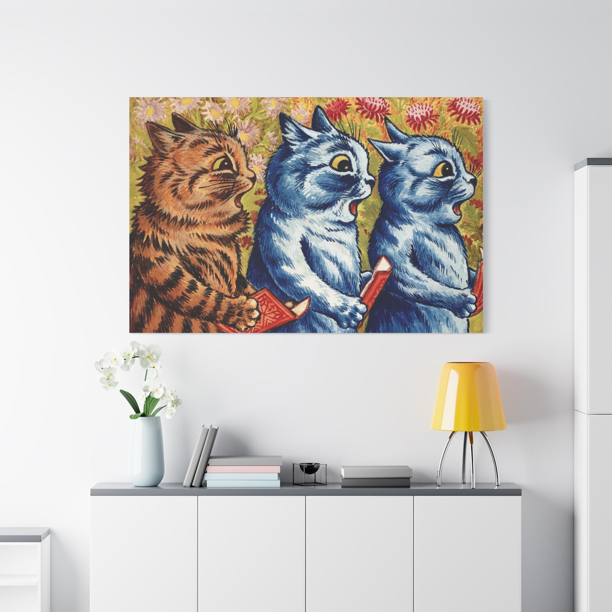 canvas-print-louis-wain-cat-gouache-art-three-cats-singing-wall-decor-cat-print-home-office-decoration-unique-cat-louis-wain-