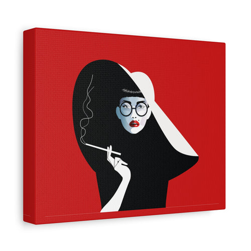 canvas-print-woman-smoking-cigarettes-wall-decor-woman-with-a-hat-style-stretched-matte-canvas-home-decor-living-room