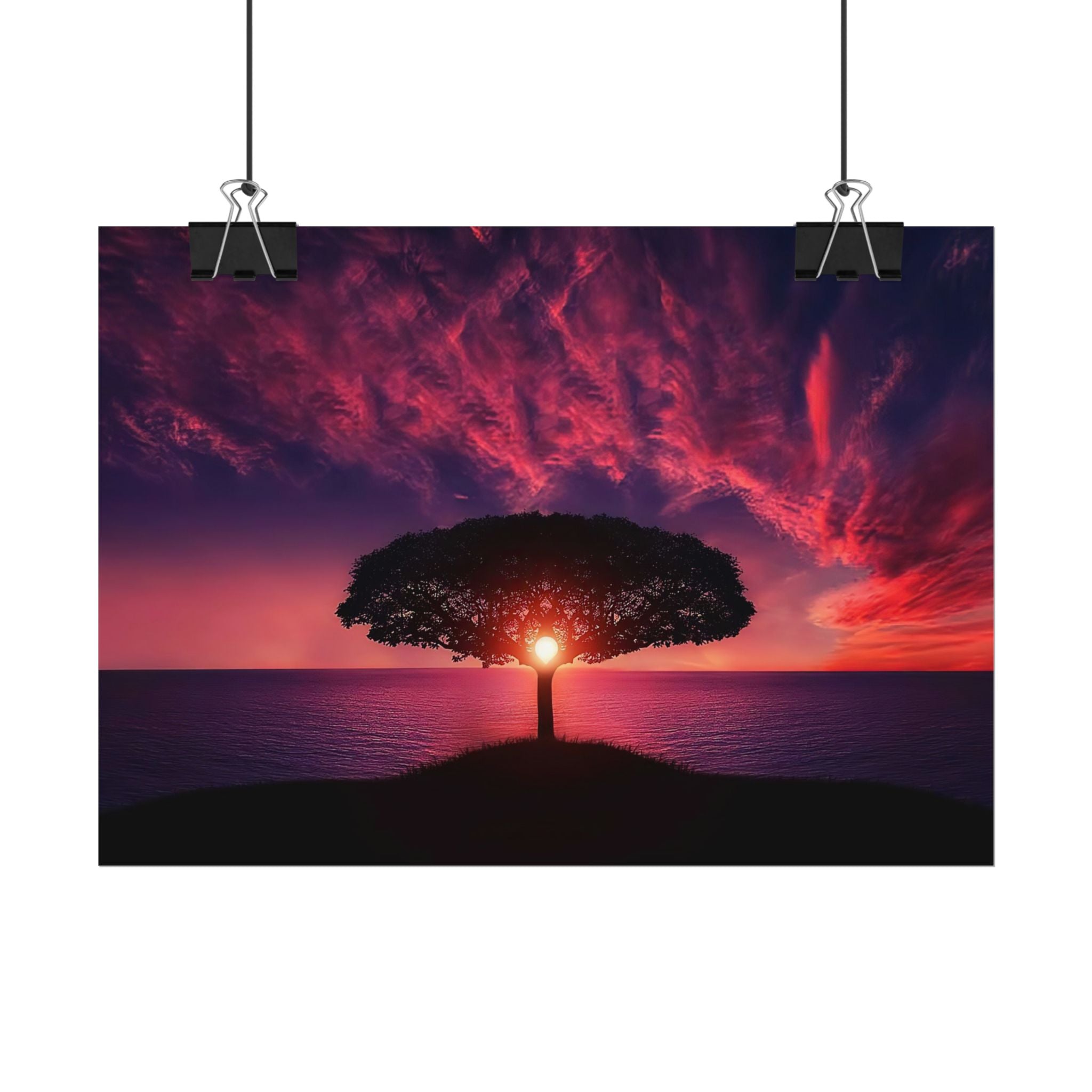 Panoramic Sunset Poster Print, Tree Wall Art, Scenery Decor, Exra Large Wall Art, Canvas Art Print, Landscape, Nature Wall Decor