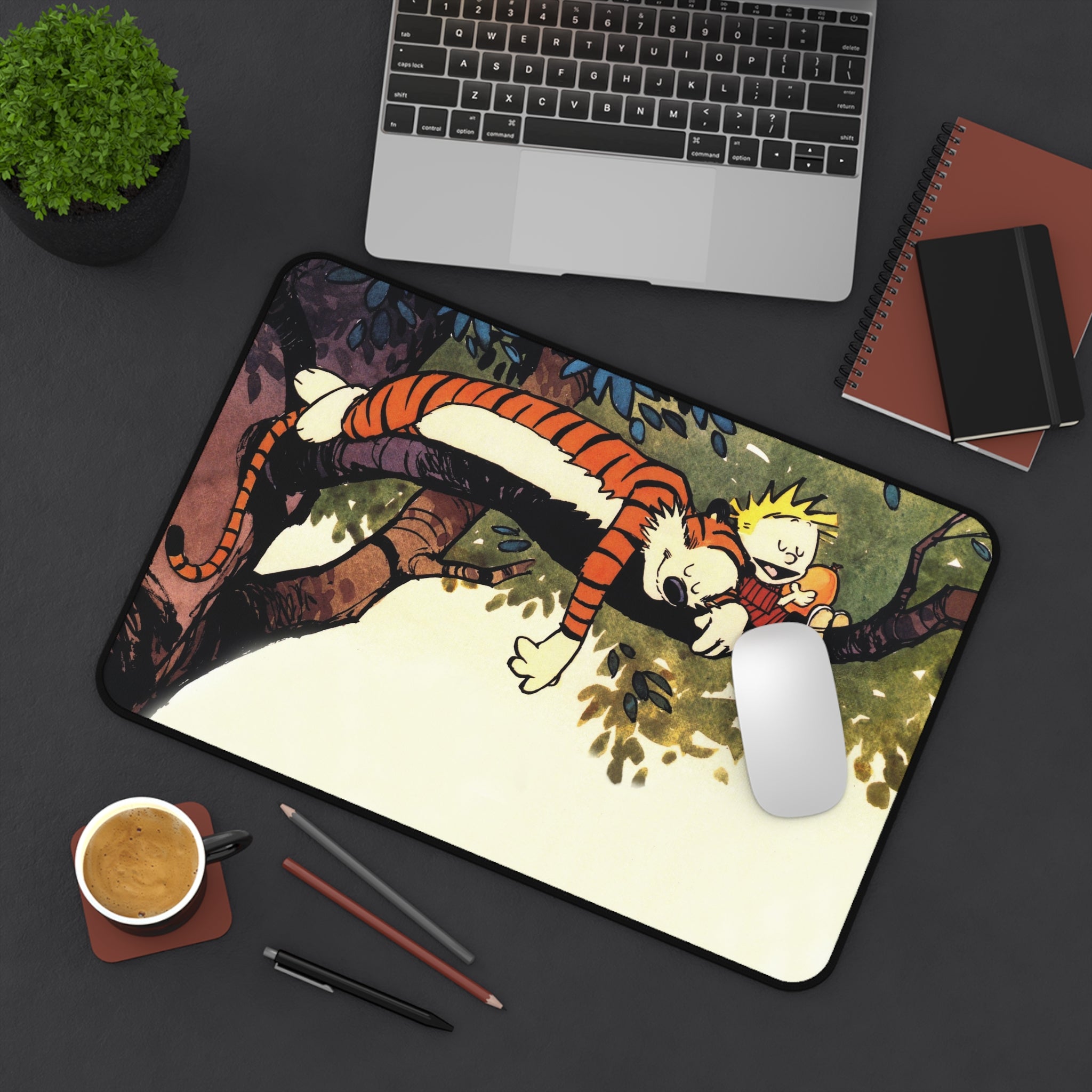 Calvin and Hobbes Mouse Pad, Green Cartoon Mouse Pad Desk Pad, Comicbook Desk Mat, Gift for Desk