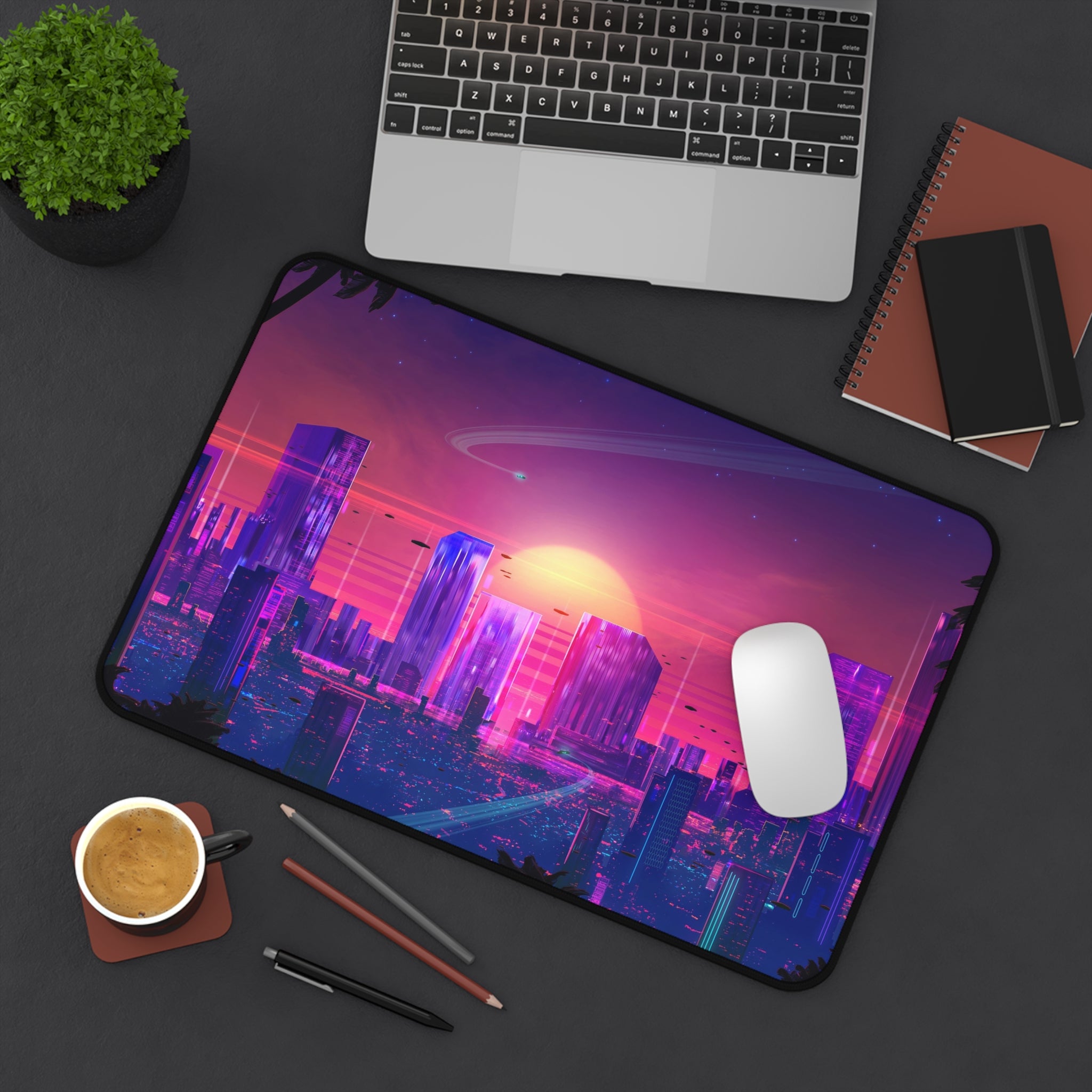 futuristic-city-sunset-vaporwave-moon-road-mouse-pad-retrowave-city-delorean-desk-mat-neon-synthwave-desk-pad