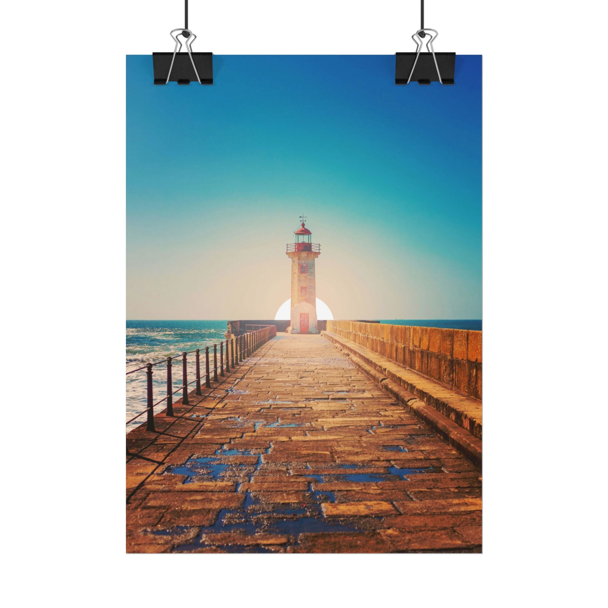 lighthouse-on-rock-poster-print-coastal-wall-art-nautical-decor-beach-house-decoration-seaside-wall-sunset-wall-decor
