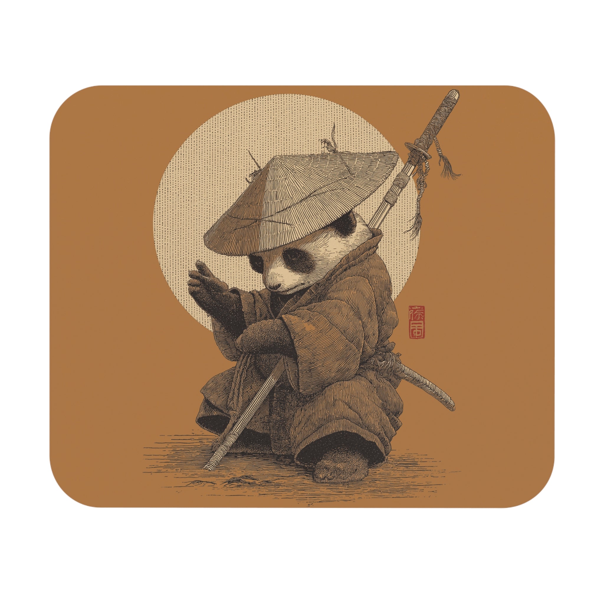 retro-vintage-ninja-panda-mouse-pad-japanese-samurai-panda-with-katana-design-ninja-warrior-brown-small-mouse-pad