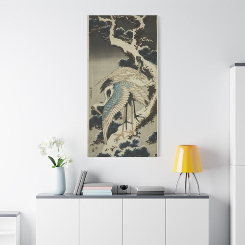 canvas-print-cranes-on-snow-covered-pine-katsushika-hokusai-art-japanese-art-decor-japanese-wall-art-matte-canvas