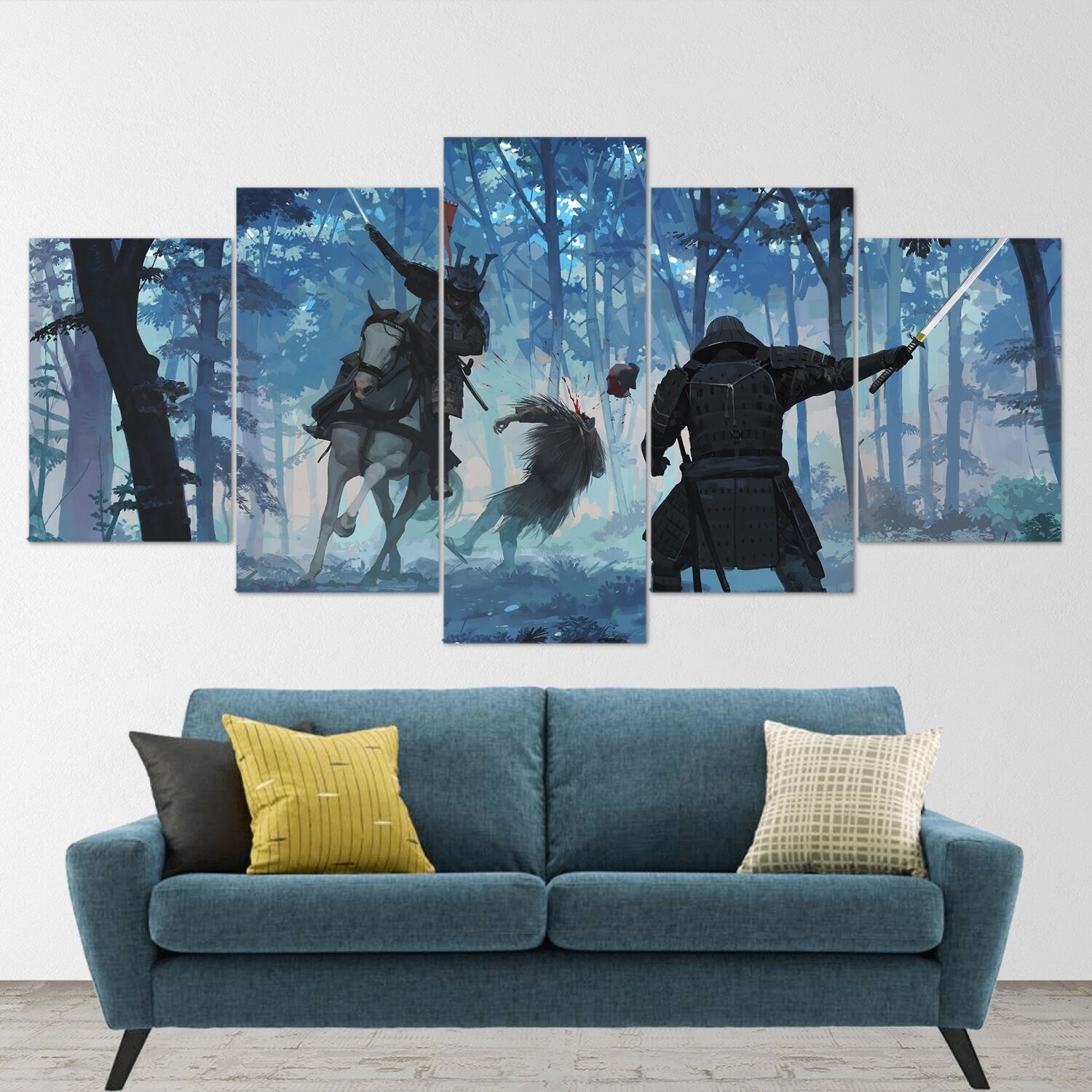 samurai-samurai-warrior-fantasy-katana-5-piece-canvas-wall-art-samurai-art-extra-large-wall-art-samurai-poster-5-piece-5-pane