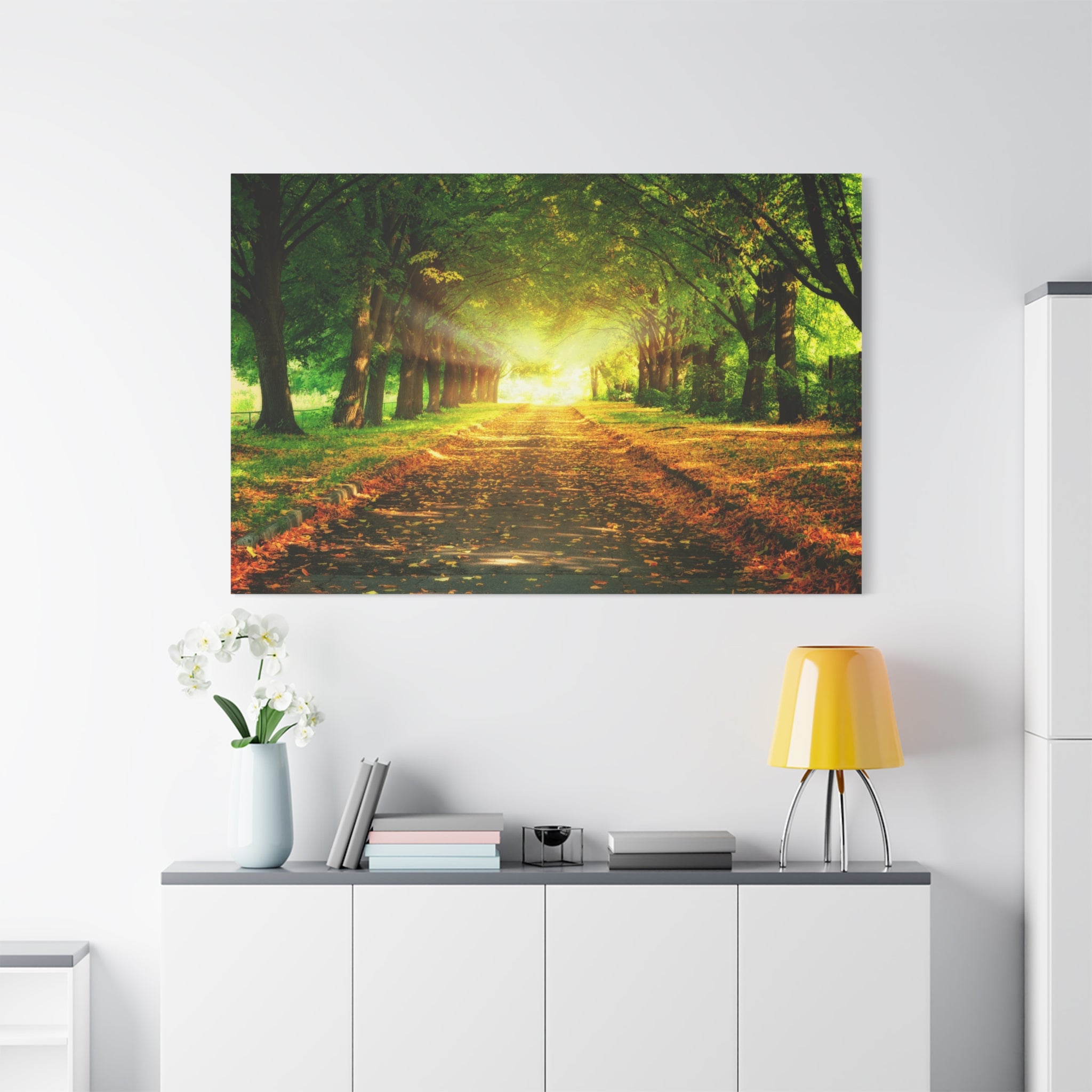 canvas-print-sunset-landscape-wall-art-nature-decor-fall-trees-living-room-decor-road-leaves-autumn-decor-fall-canvas