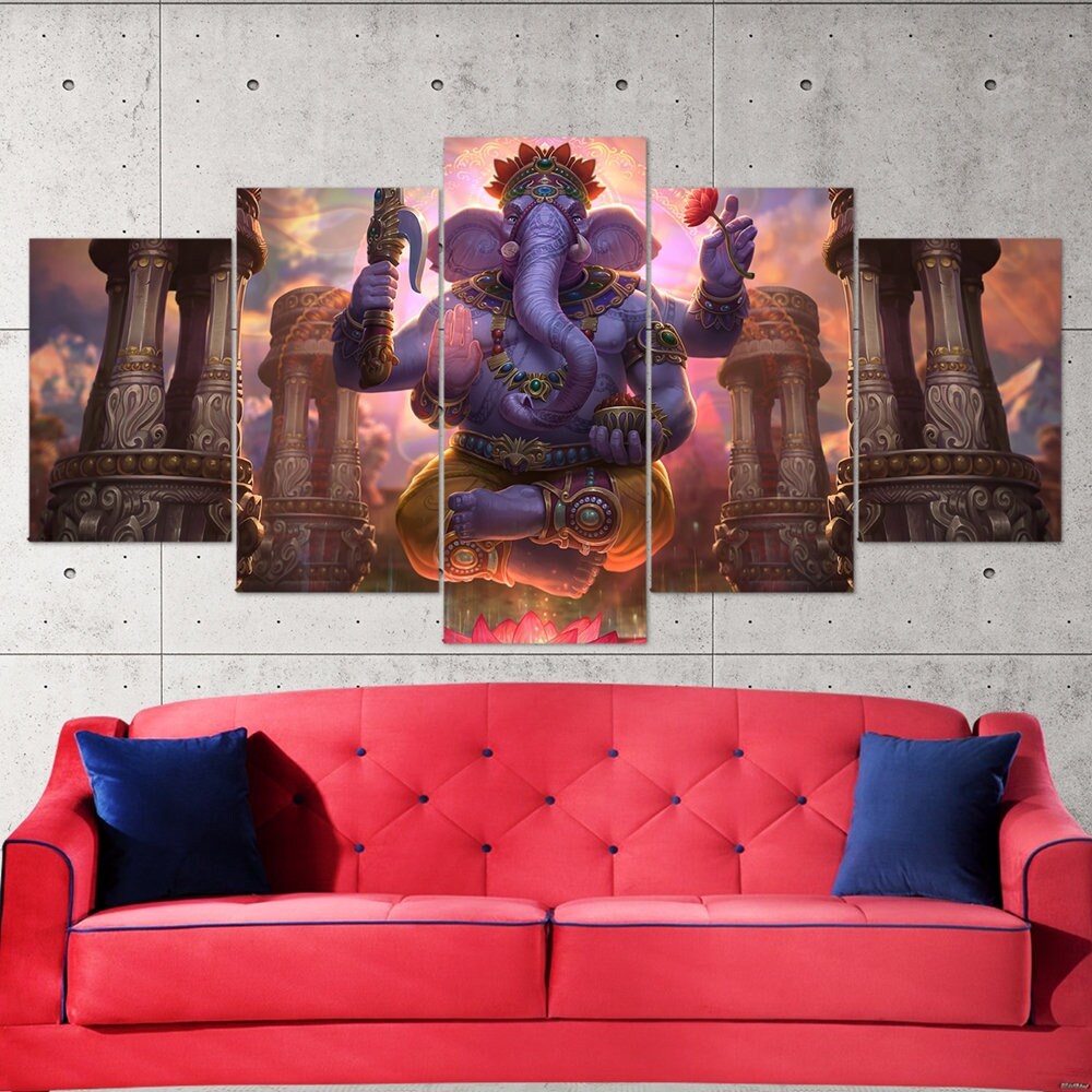 ganesha-deity-goddess-of-prakruti-hindu-goddess-5-piece-canvas-wall-art-hindu-art-wall-decor-large-wall-art-ganesha-poster-gi