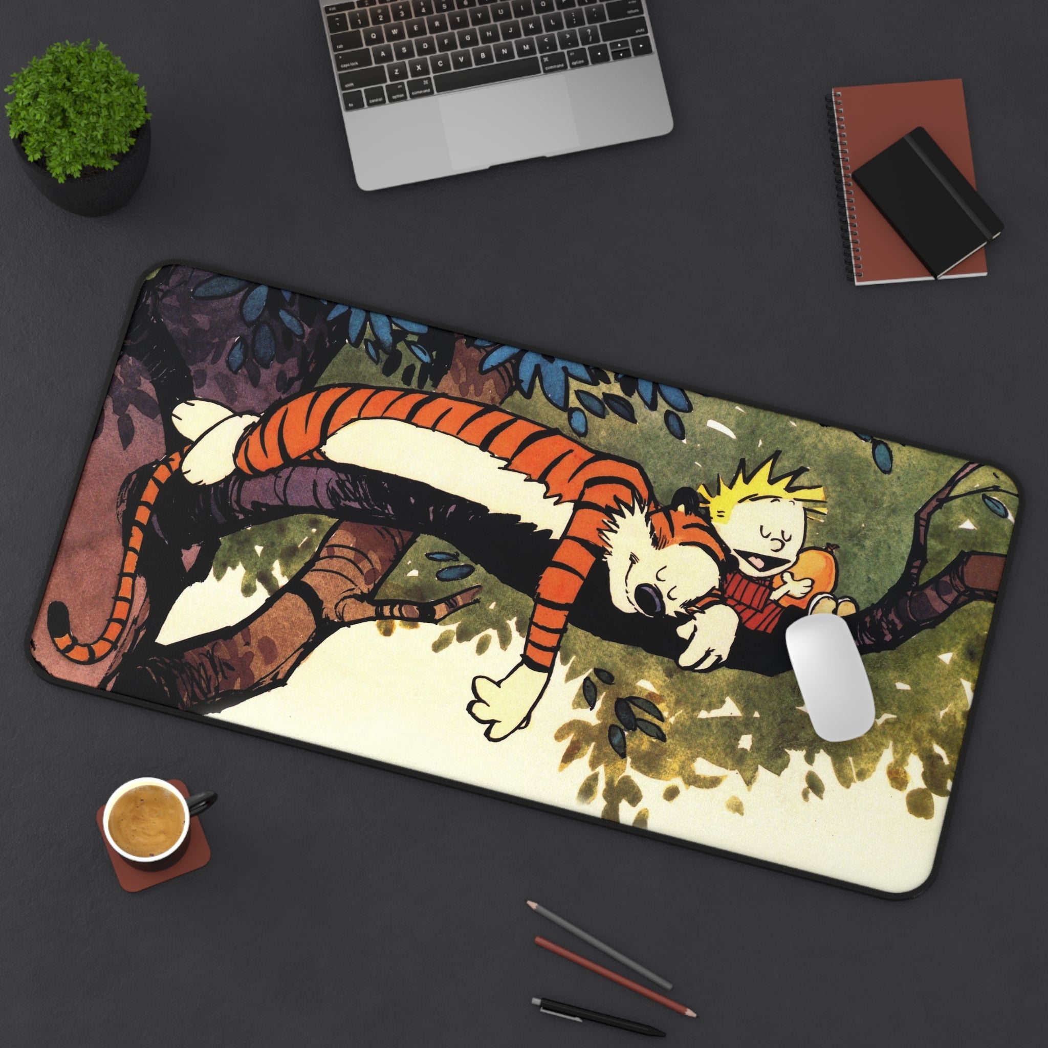 Calvin and Hobbes Mouse Pad, Green Cartoon Mouse Pad Desk Pad, Comicbook Desk Mat, Gift for Desk