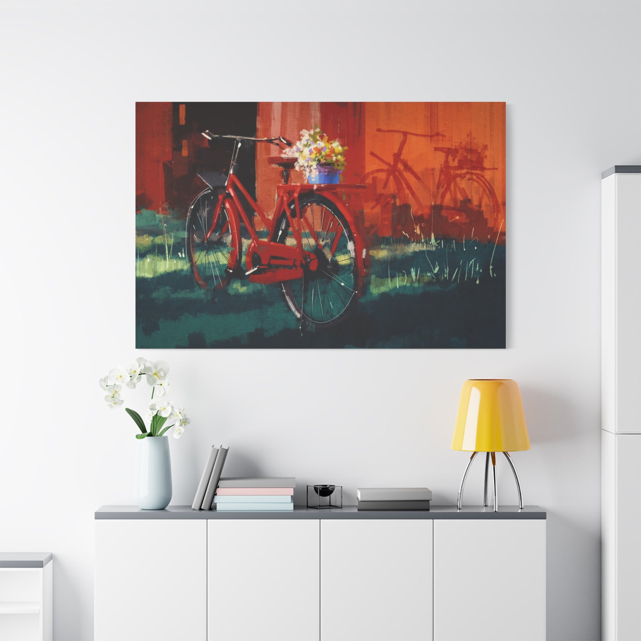 canvas-print-retro-bicycle-basket-spring-oil-watercolor-artwork-living-room-wall-decor-home-wall-art-stretched-matte
