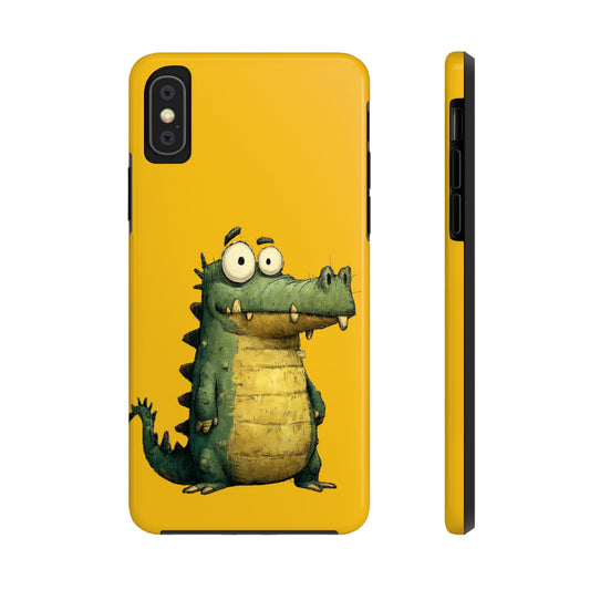 Quirky Funny Alligator iPhone Tough Case - Kawaii Animal Phone Cover - Crocodile Protective Phone Cover - Yellow iPhone Case
