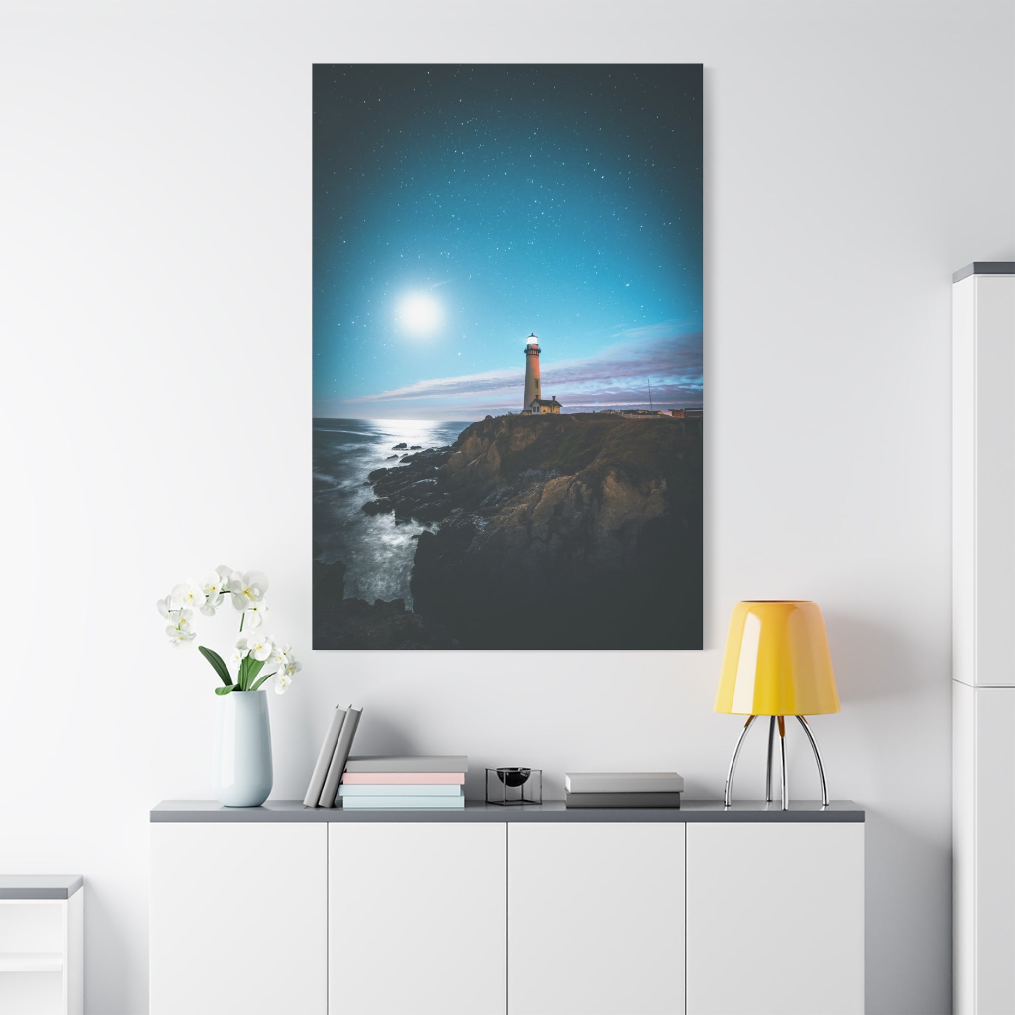 canvas-print-lighthouse-on-rock-matte-canvas-stretched-1-25-inch-coastal-wall-art-nautical-decor-beach-house-decoration-seasi