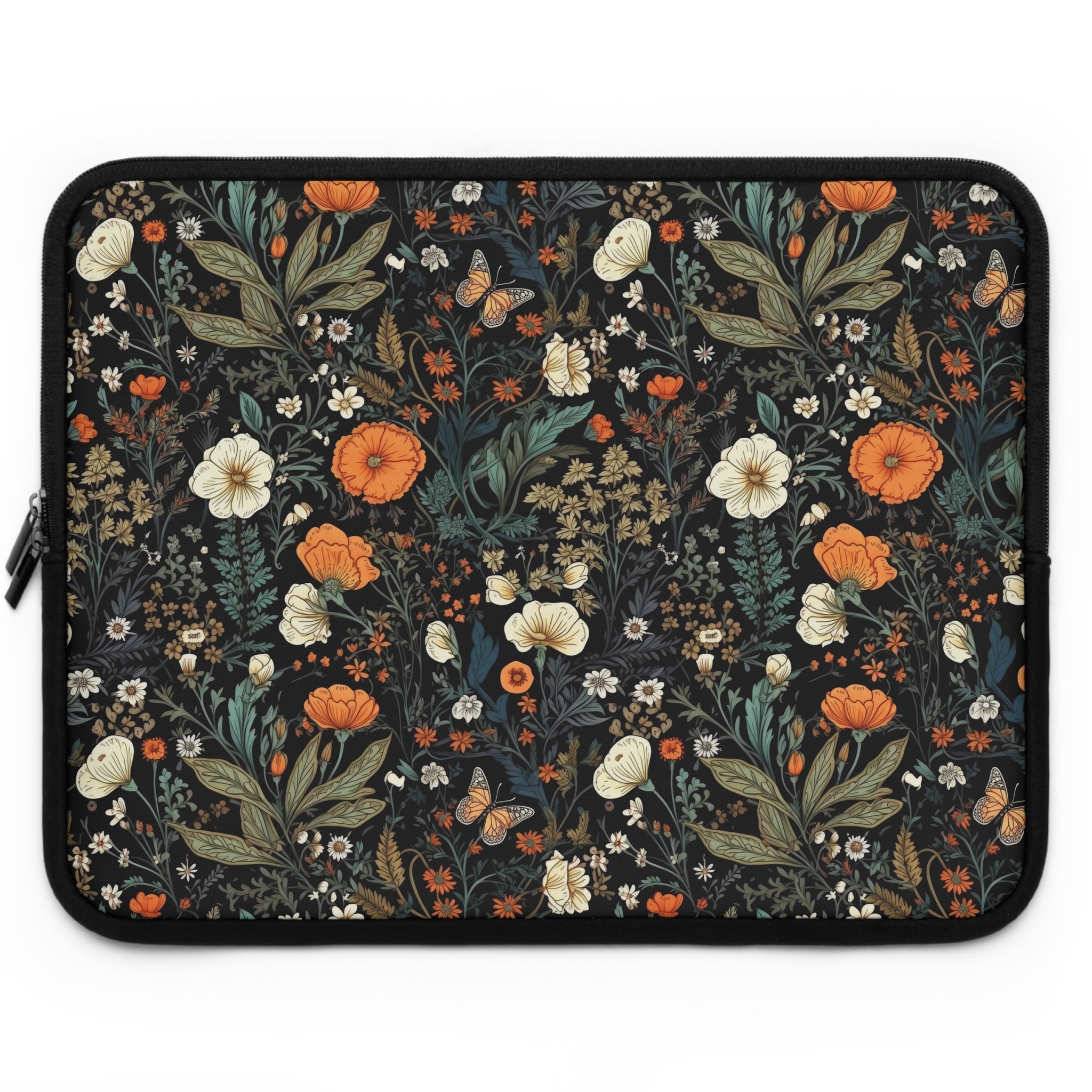 laptop-sleeve-cottagecore-dark-flowers-orange-butterfly-macbook-air-sleeve-floral-computer-bag-sleeve-13-inch-tablet-cover-la