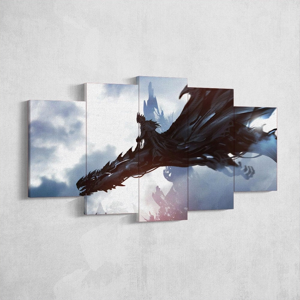 lord-of-the-rings-nazgul-dark-rider-fellbeast-5-piece-canvas-wall-art-canvas-art-extra-large-wall-art-lotr-poster-5-piece-5-p