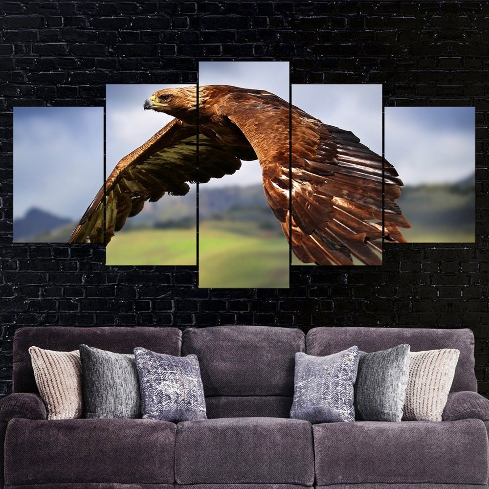 hawk-flying-animal-art-forest-nature-5-piece-canvas-wall-art-canvas-print-hawk-decor-art-extra-large-wall-art-hawk-poster-5-p