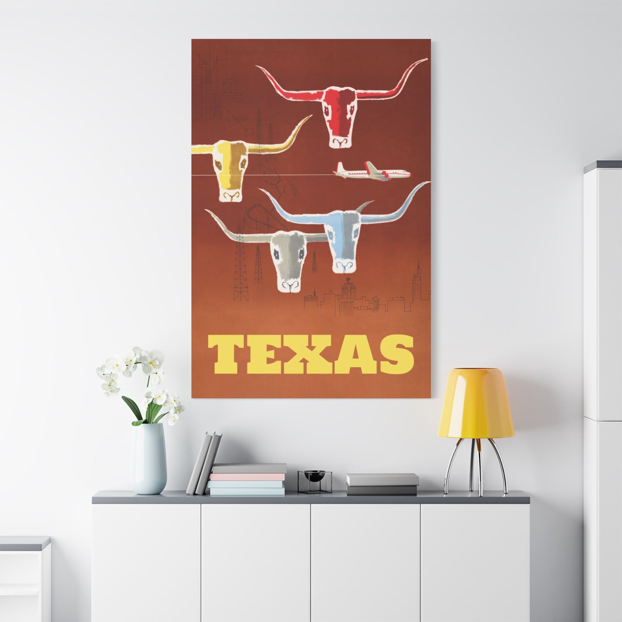 canvas-print-texas-travel-wall-art-texas-decor-longhorn-skull-matte-stretched-artwork-texas-gift-lone-star-state-souvenir