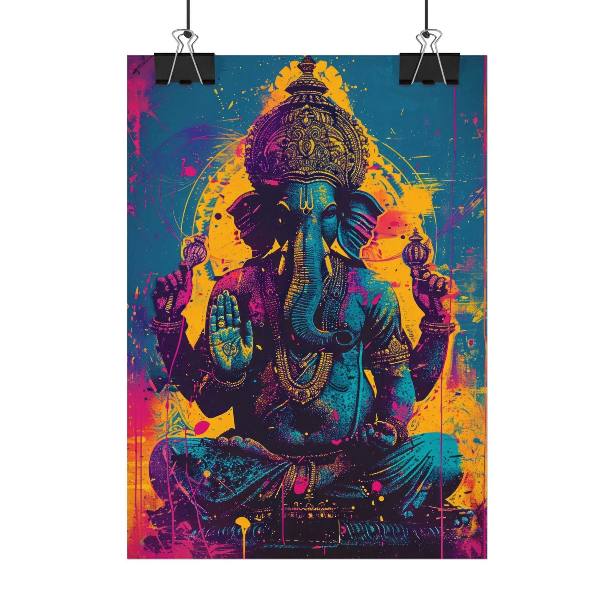 Colorful Ganesha Poster Print, Wall Art Decor, Spiritual Home Decor, Indian Elephant Deity Art, Hindu God Print, Ethnic Wall Hanging