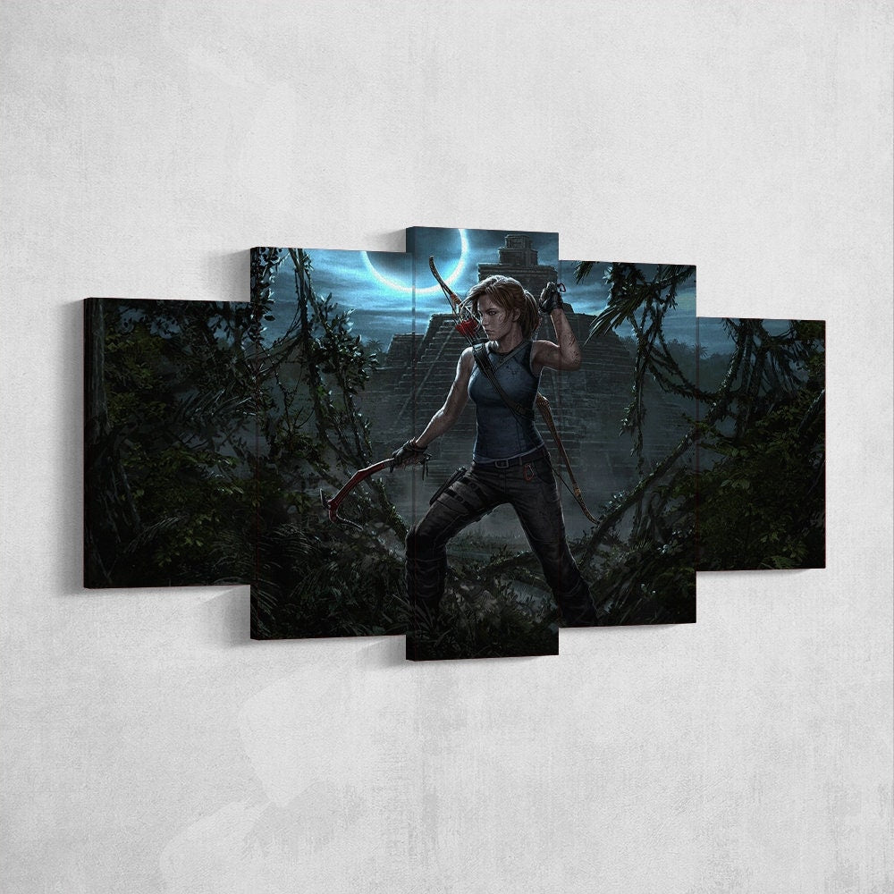 tomb-raider-lara-croft-5-piece-canvas-wall-art-tomb-raider-art-tomb-raider-poster-tomb-raider-canvas-tomb-raider-5-panel-prin