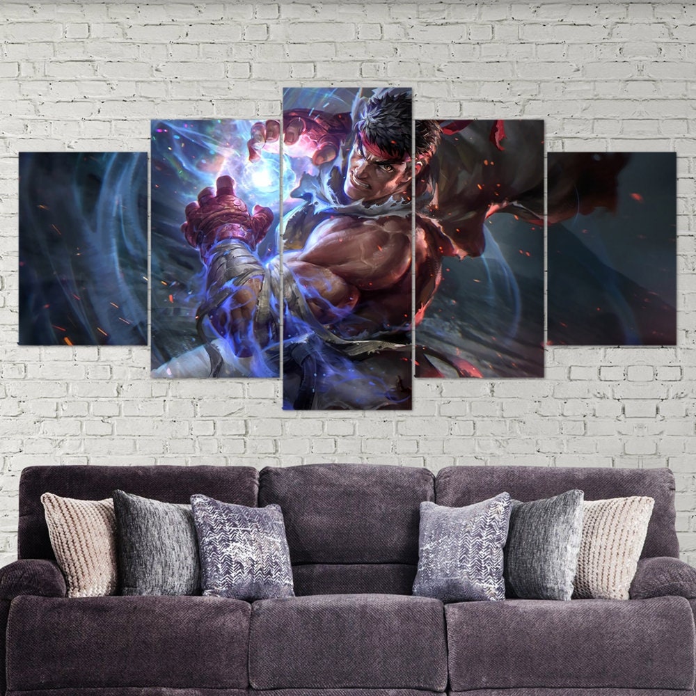 ryu-hadoken-street-fighter-5-piece-canvas-wall-art-5-multi-panel-canvas-art-ryu-poster-gift