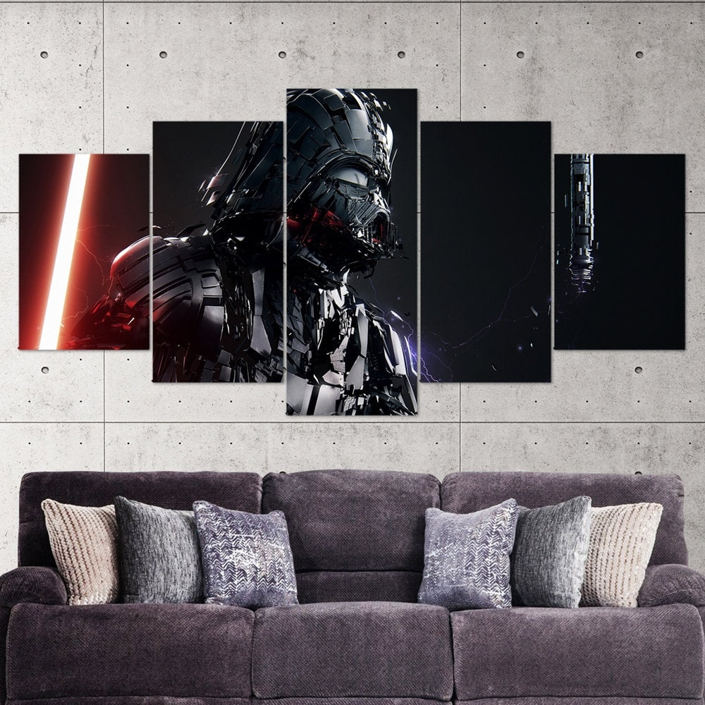 darth-vader-abstract-art-lightsaber-star-wars-5-piece-canvas-wall-art-canvas-print-darth-vader-decor-art-multi-panel-gift