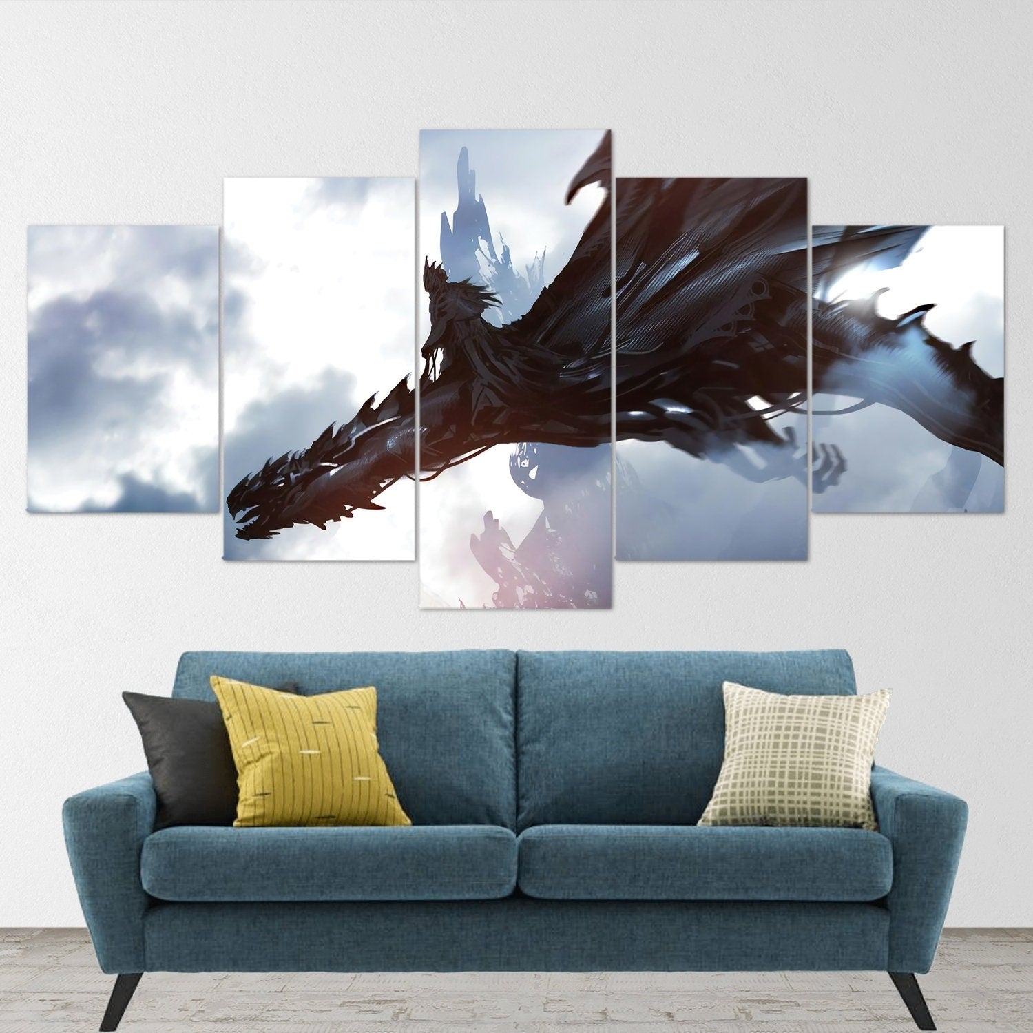lord-of-the-rings-nazgul-dark-rider-fellbeast-5-piece-canvas-wall-art-canvas-art-extra-large-wall-art-lotr-poster-5-piece-5-p