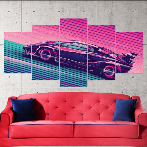 lamborghini-countach-turbo-s-5-piece-canvas-neon-car-digital-art-retrowave-synthwave-wall-art-5-panel-canvas-art-lamborghini-