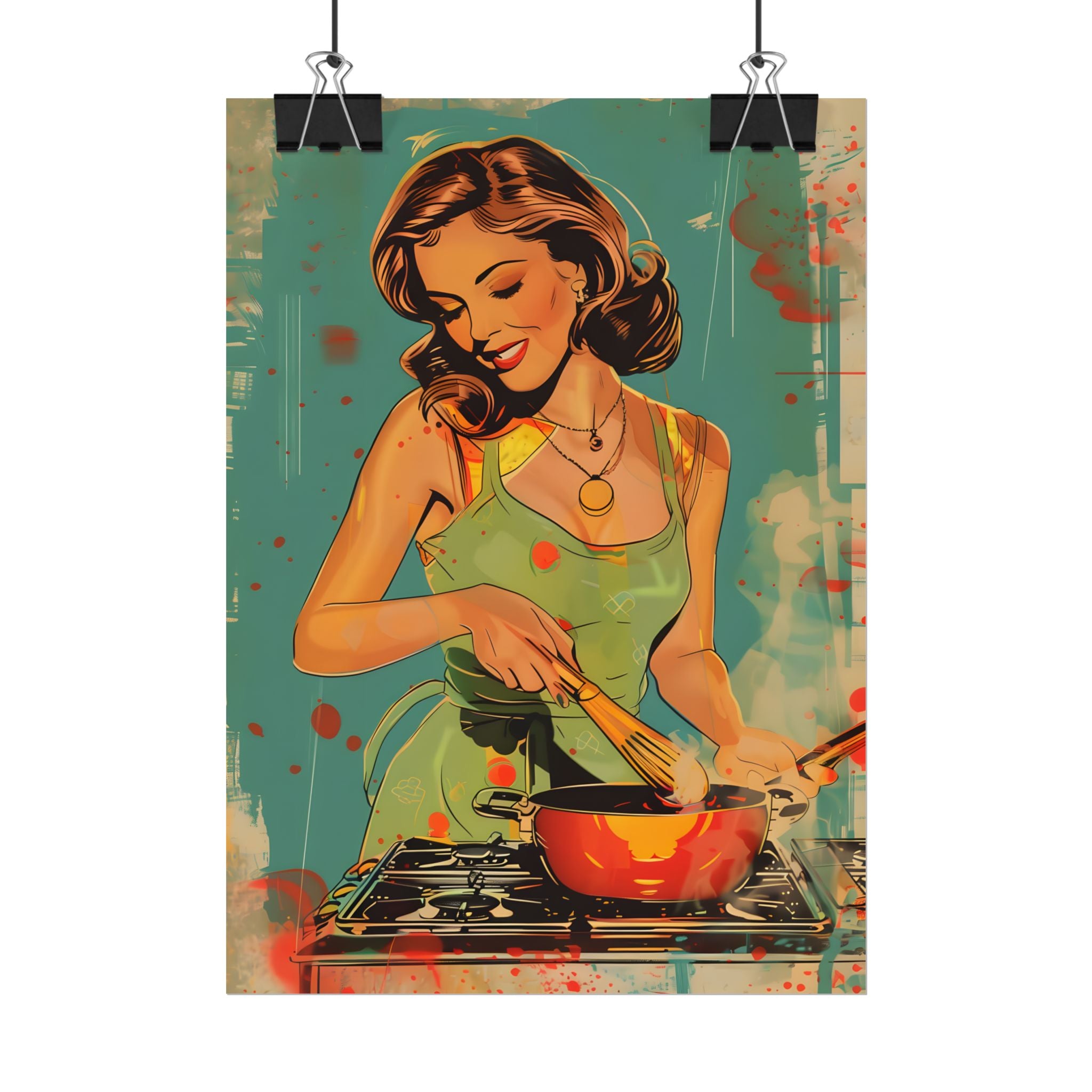 Vintage Pin-Up Girl Poster Print, Vintage Canvas Wall Art, Housewife Retro Pinup Poster, Pin Up Illustration, Home Decor Wall Hanging, Vintage Print