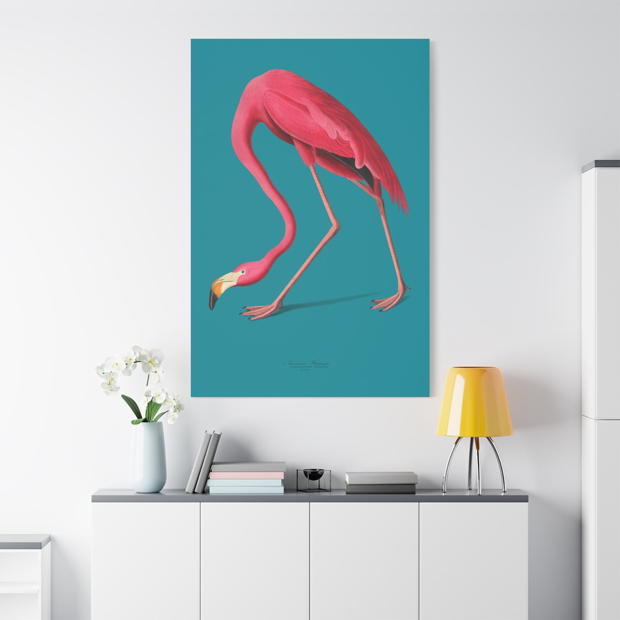 canvas-print-pink-flamingo-wall-art-vintage-home-decor-living-room-decor-stretched-canvas-art-pink-wall-art-flamingo-illustra