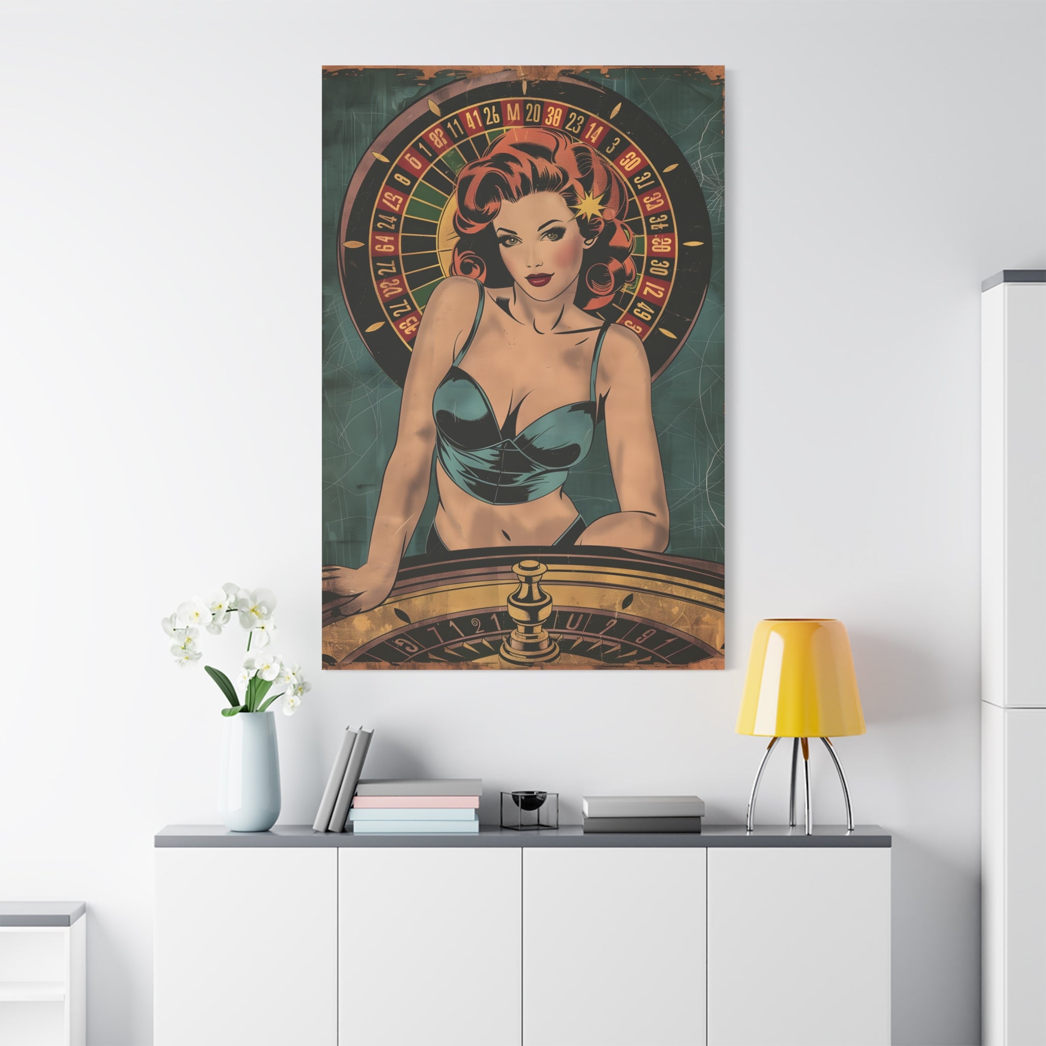 vintage-pin-up-girl-canvas-print-roulette-canvas-wall-art-retro-pinup-poster-pin-up-illustration-home-decor-wall-hanging