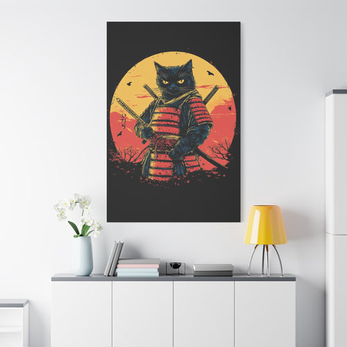 canvas-wall-art-samurai-cat-japanese-style-sunset-retro-wall-decor-stretched-matte-canvas-wall-hanging-home-decor-retro-wall-